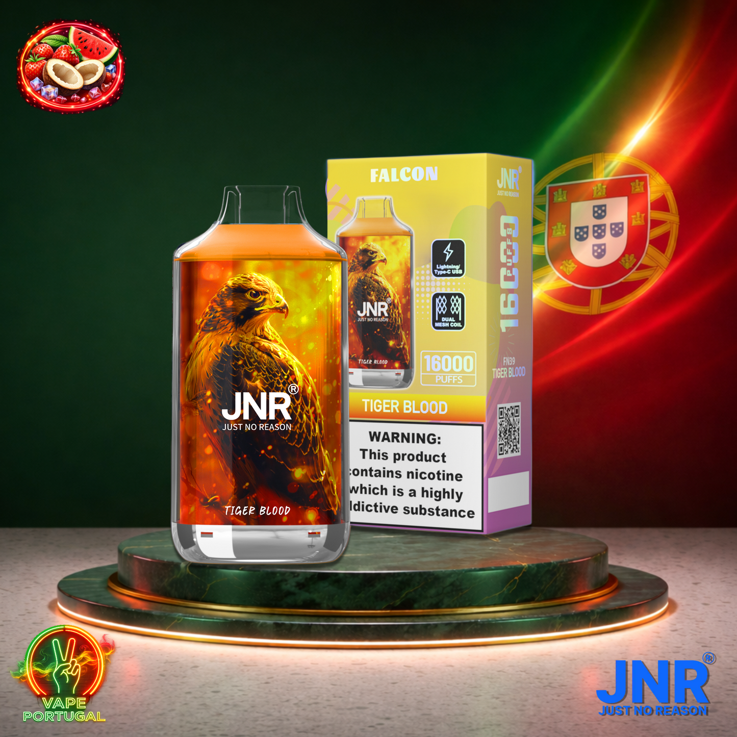 Vape descartável JNR Falcon 16K sabor Tiger Blood 16000 puffs 16K tragadas mais barato