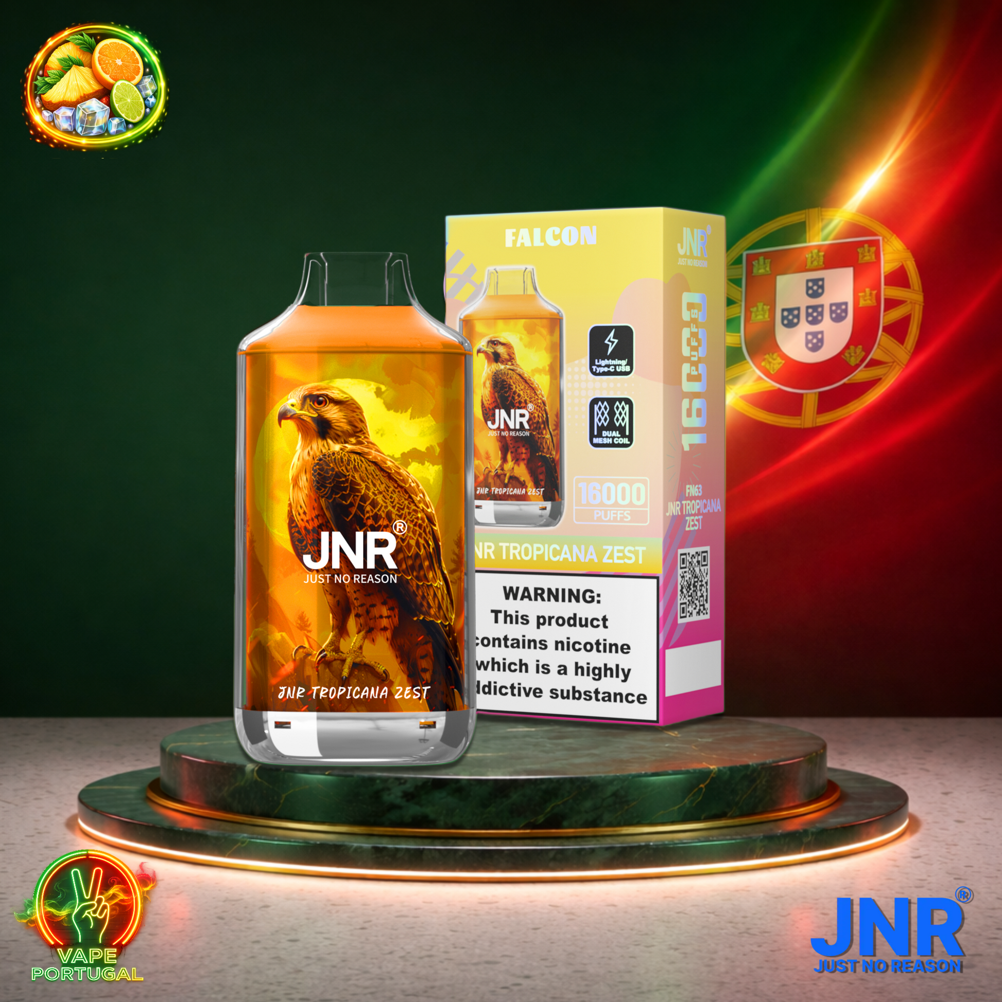 Vape descartável JNR Falcon 16K sabor Tropicana Zest 16000 puffs 16K tragadas mais barato