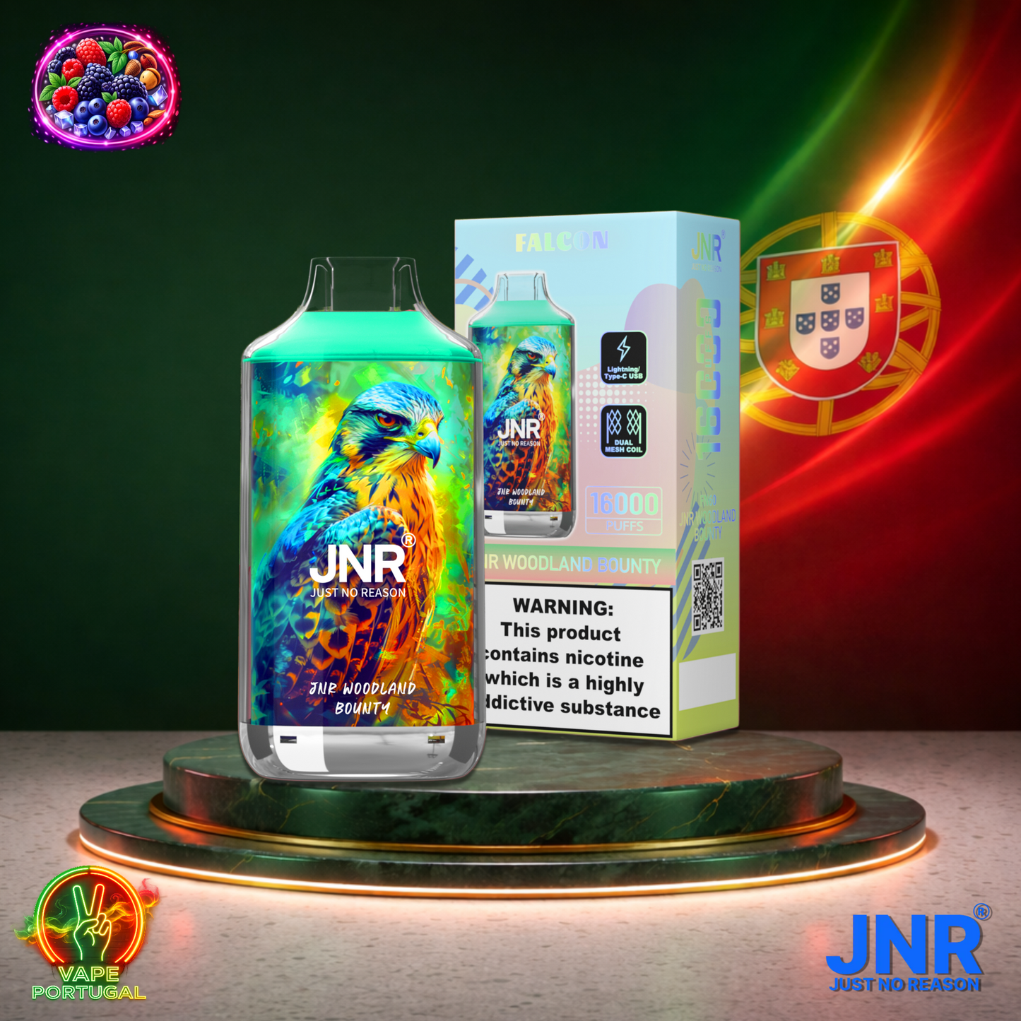 Vape descartável JNR Falcon 16K sabor Woodland Bounty 16000 puffs 16K tragadas mais barato