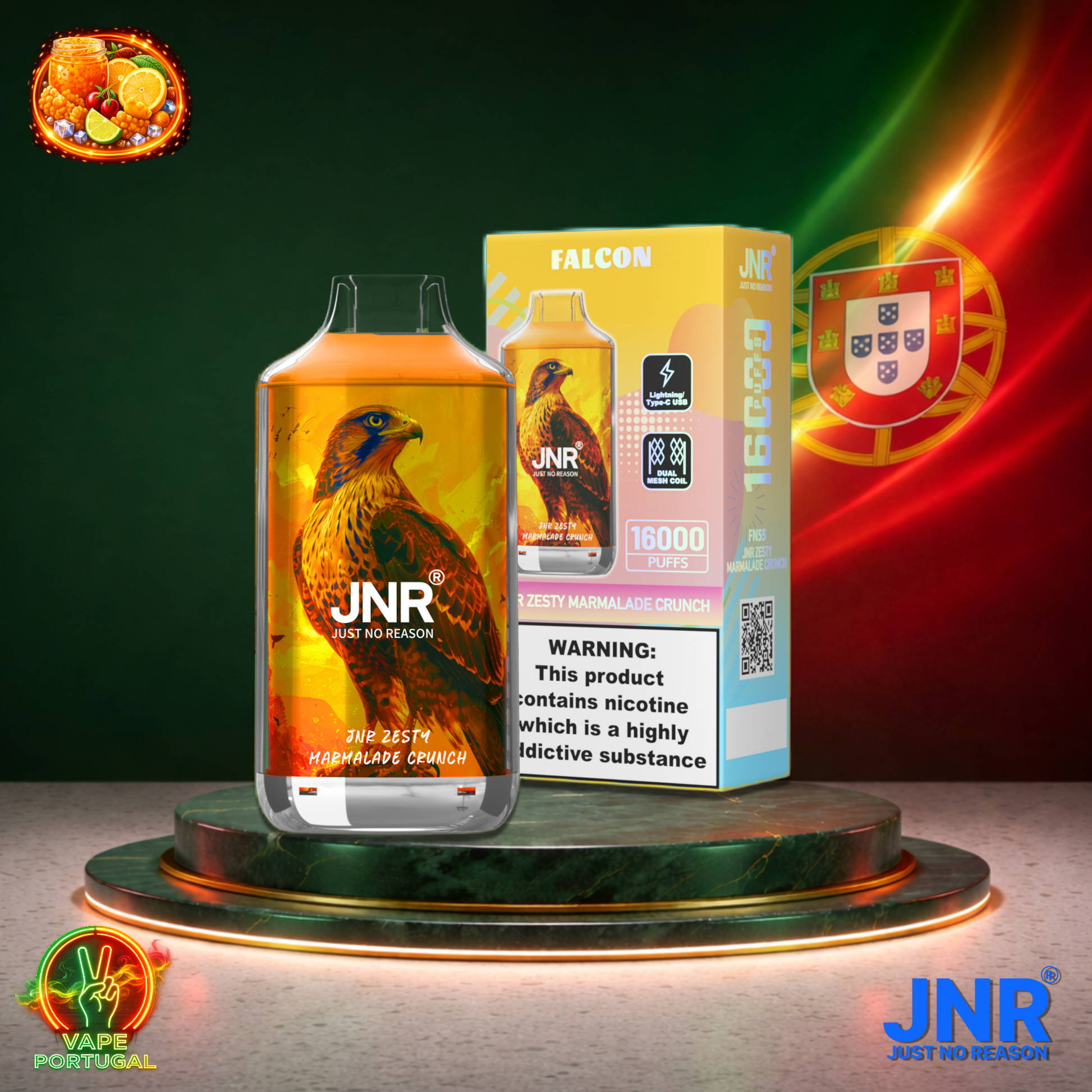 Vape descartável JNR Falcon 16K sabor Zesty Marmalade Crunch 16000 puffs 16K tragadas mais barato