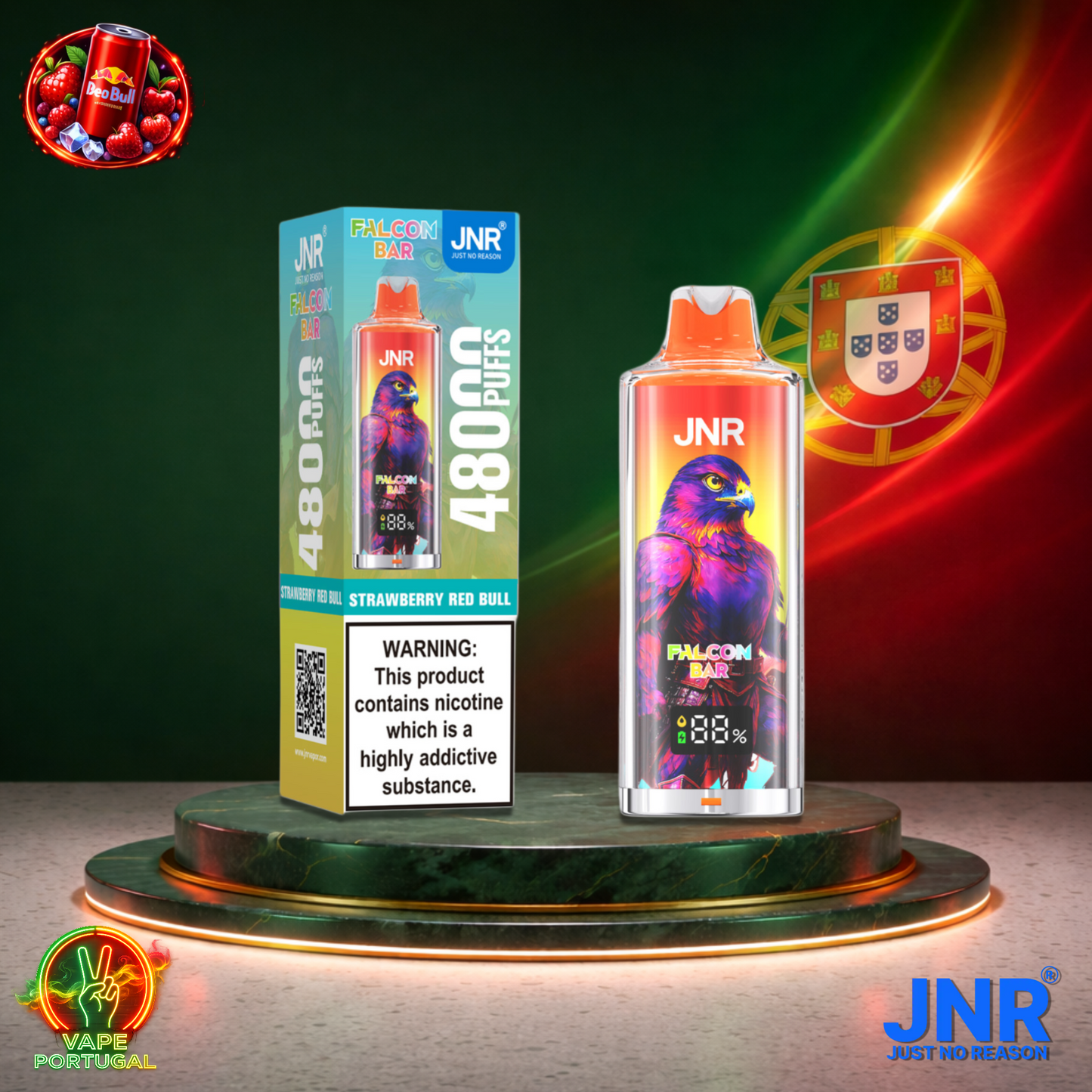 Vape descartável JNR Falcon Bar 48K sabor Strawberry Red Bull 48000 puffs 48K tragadas mais barato