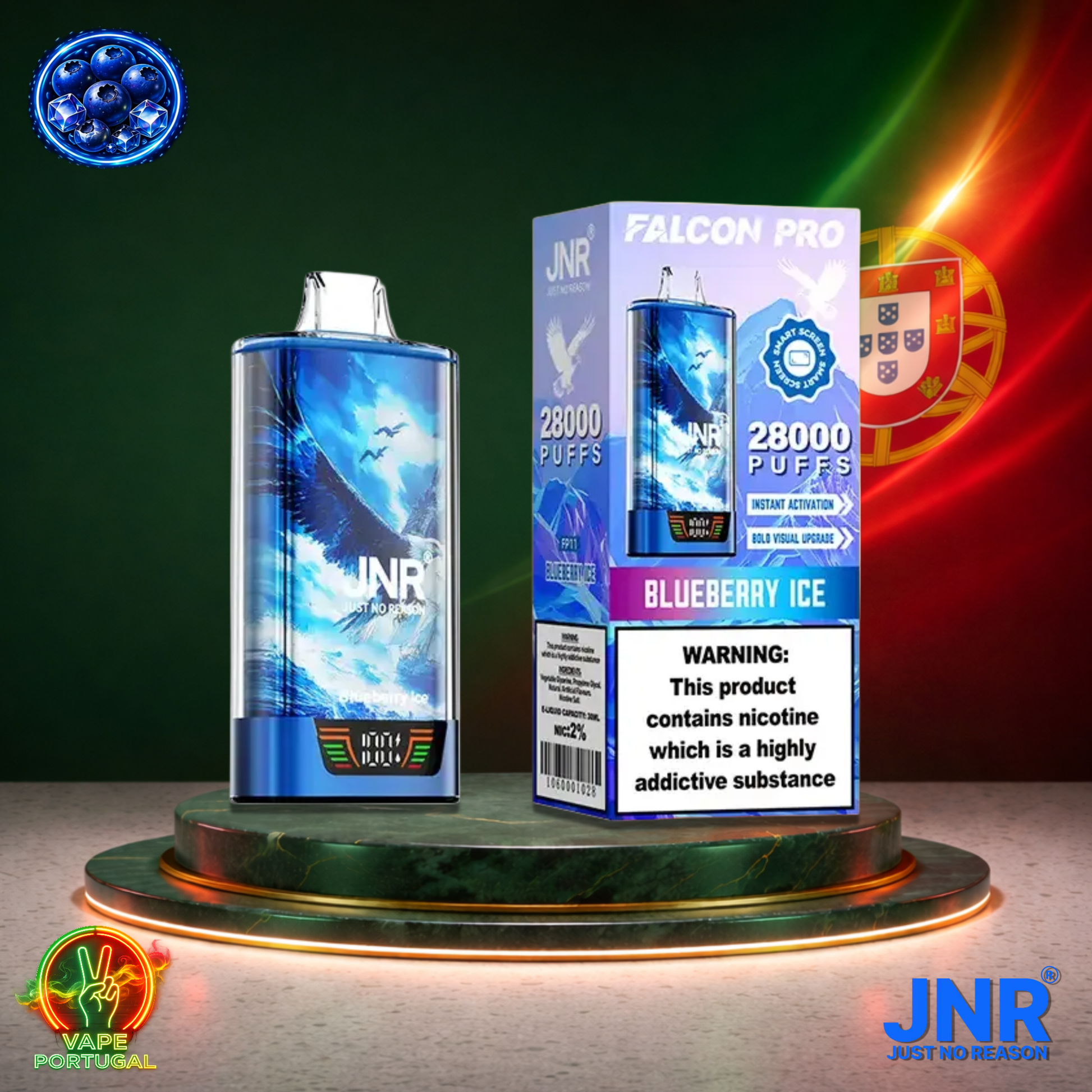 Vape descartável JNR Falcon Pro 28K sabor Blueberry Ice 28000 puffs 28K tragadas mais barato