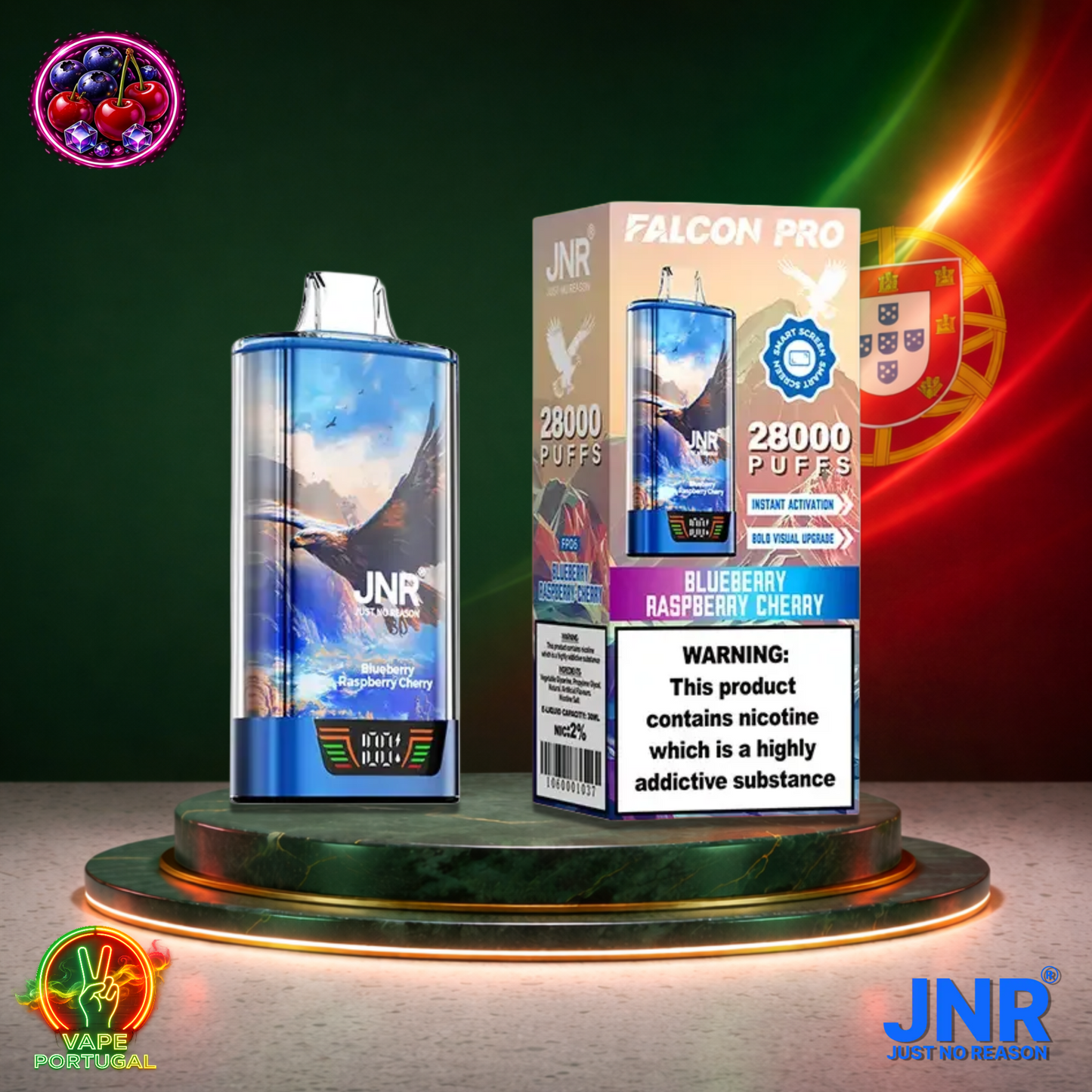 Vape descartável JNR Falcon Pro 28K sabor Blueberry Raspberry Cherry 28000 puffs 28K tragadas mais barato