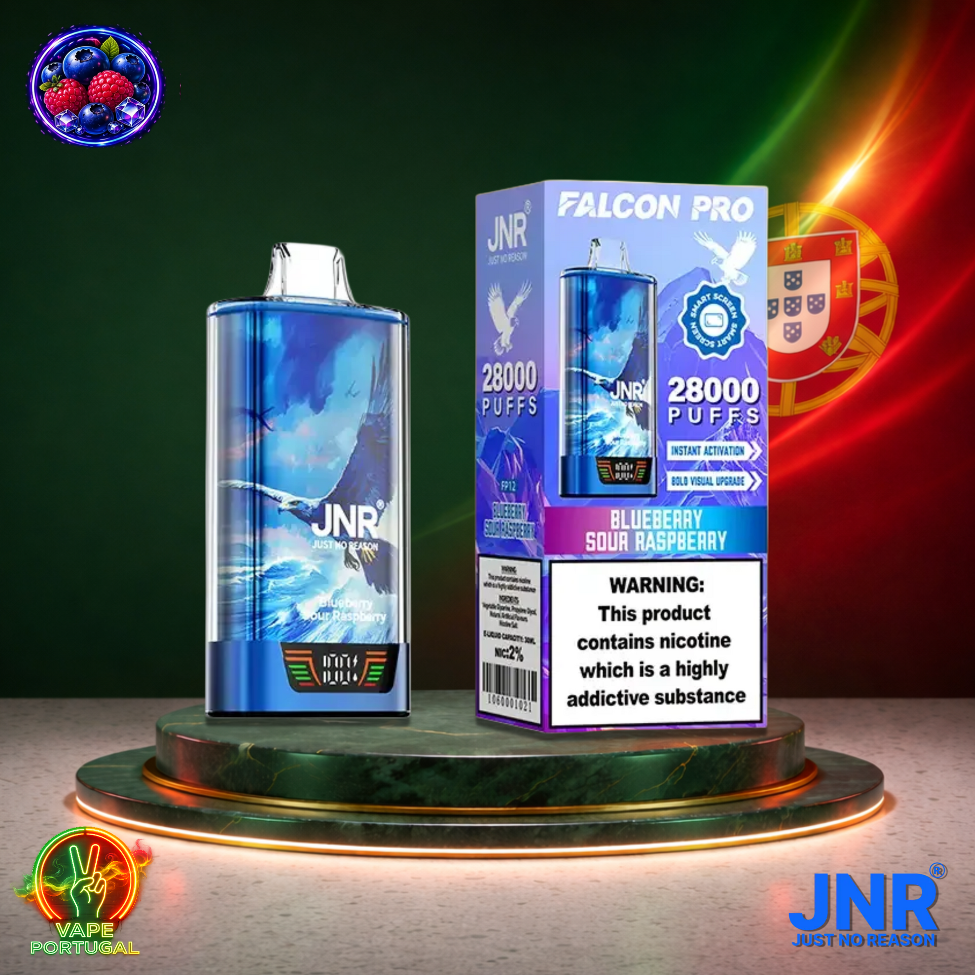 Vape descartável JNR Falcon Pro 28K sabor Blueberry Sour Raspberry 28000 puffs 28K tragadas mais barato