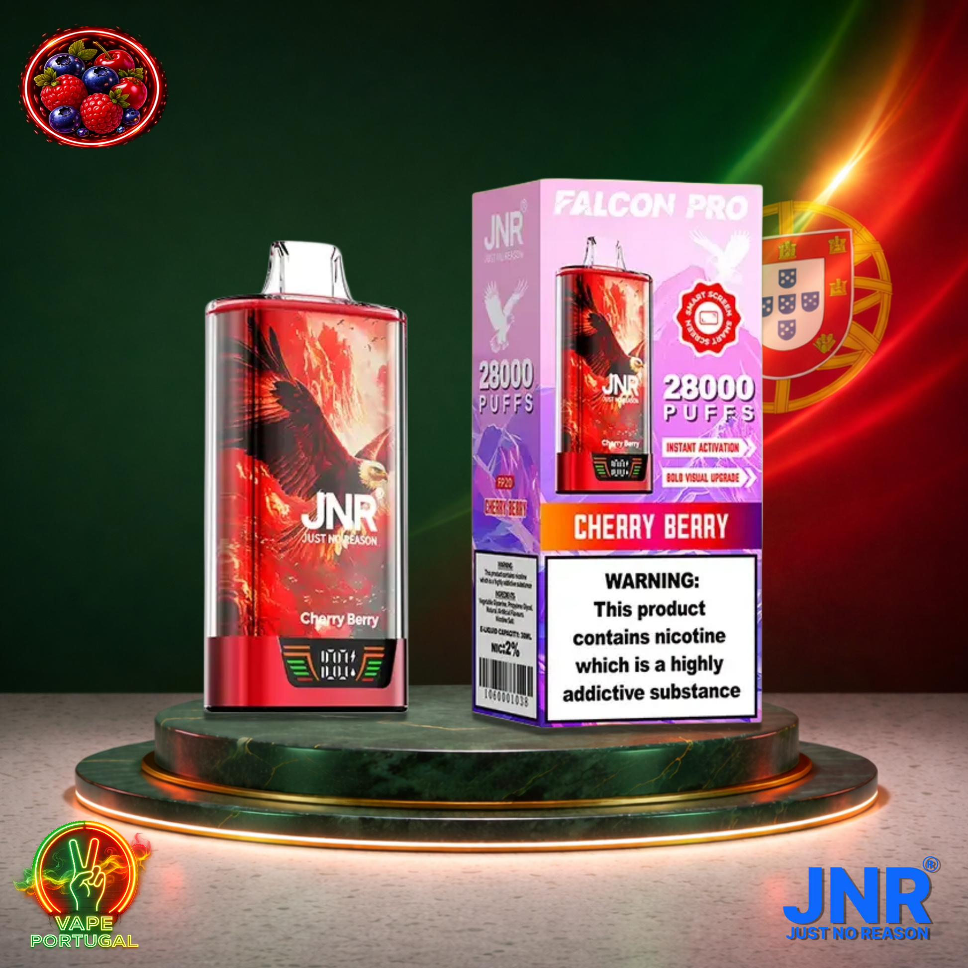Vape descartável JNR Falcon Pro 28K sabor Cherry Berry 28000 puffs 28K tragadas mais barato