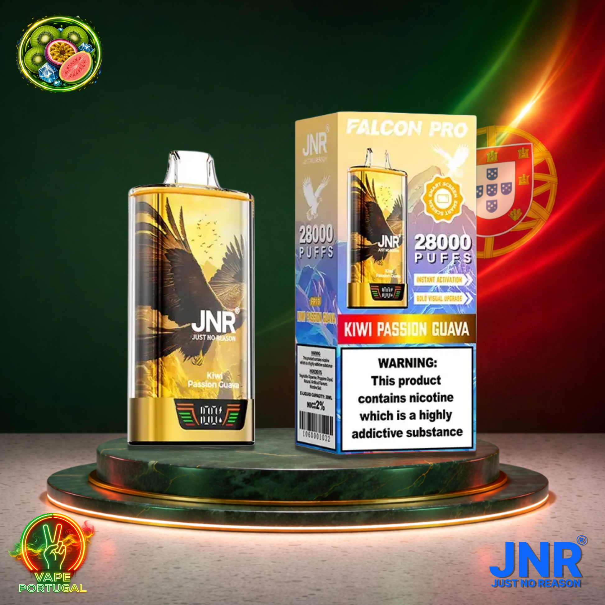 Vape descartável JNR Falcon Pro 28K sabor Kiwi Passion Guava 28000 puffs 28K tragadas mais barato