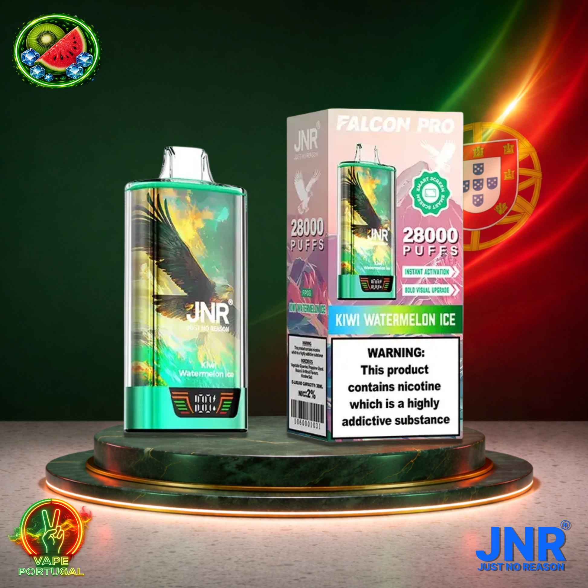 Vape descartável JNR Falcon Pro 28K sabor Kiwi Watermelon Ice 28000 puffs 28K tragadas mais barato