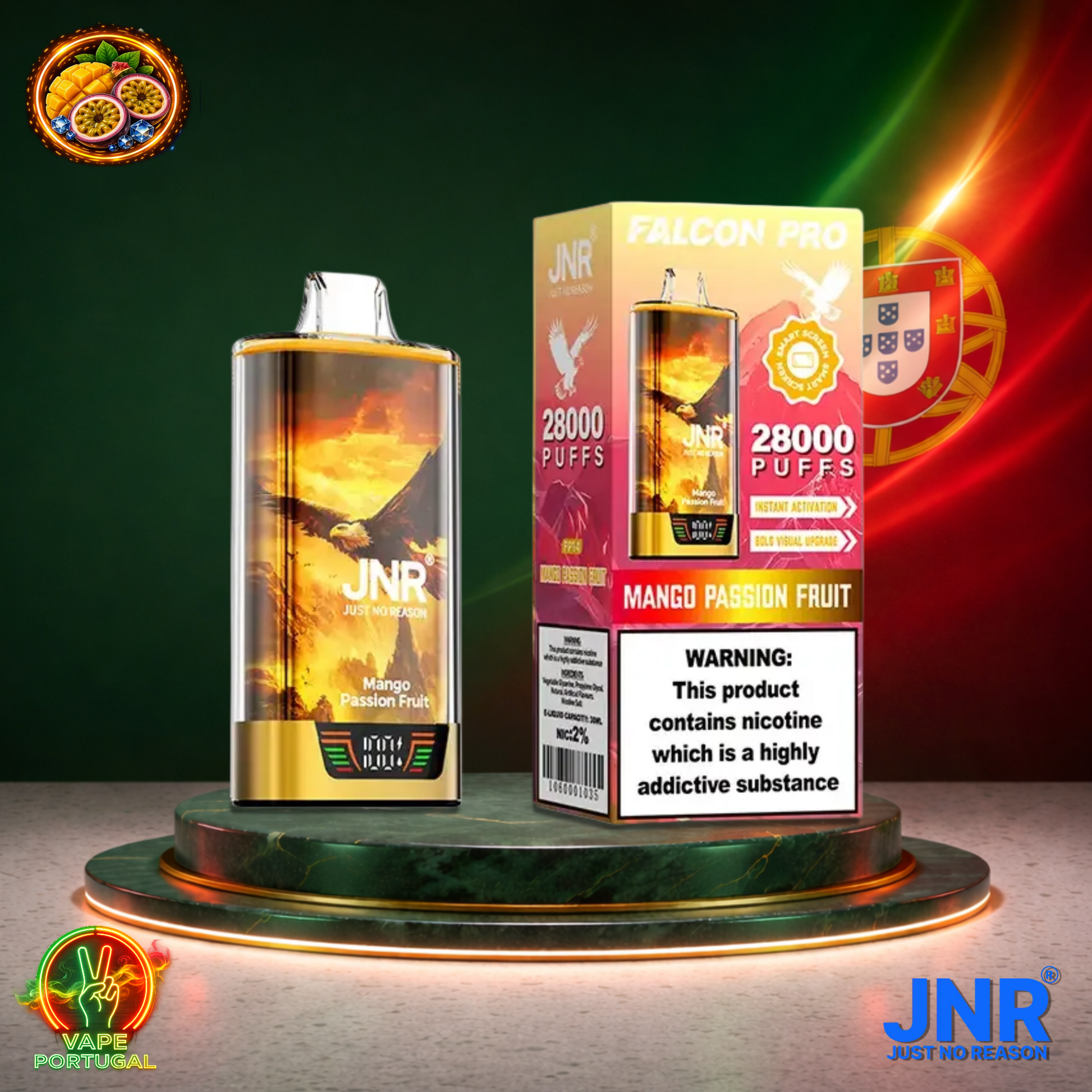 Vape descartável JNR Falcon Pro 28K sabor Mango Passion Fruit 28000 puffs 28K tragadas mais barato