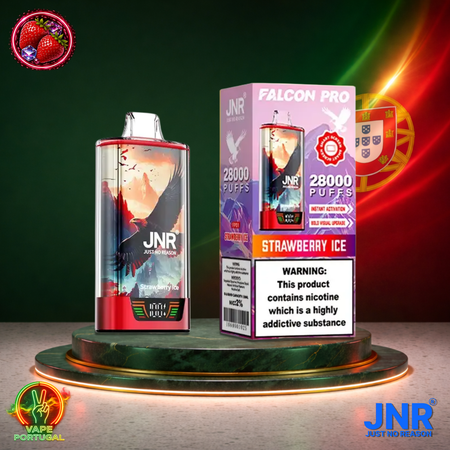 Vape descartável JNR Falcon Pro 28K sabor Strawberry Ice 28000 puffs 28K tragadas mais barato