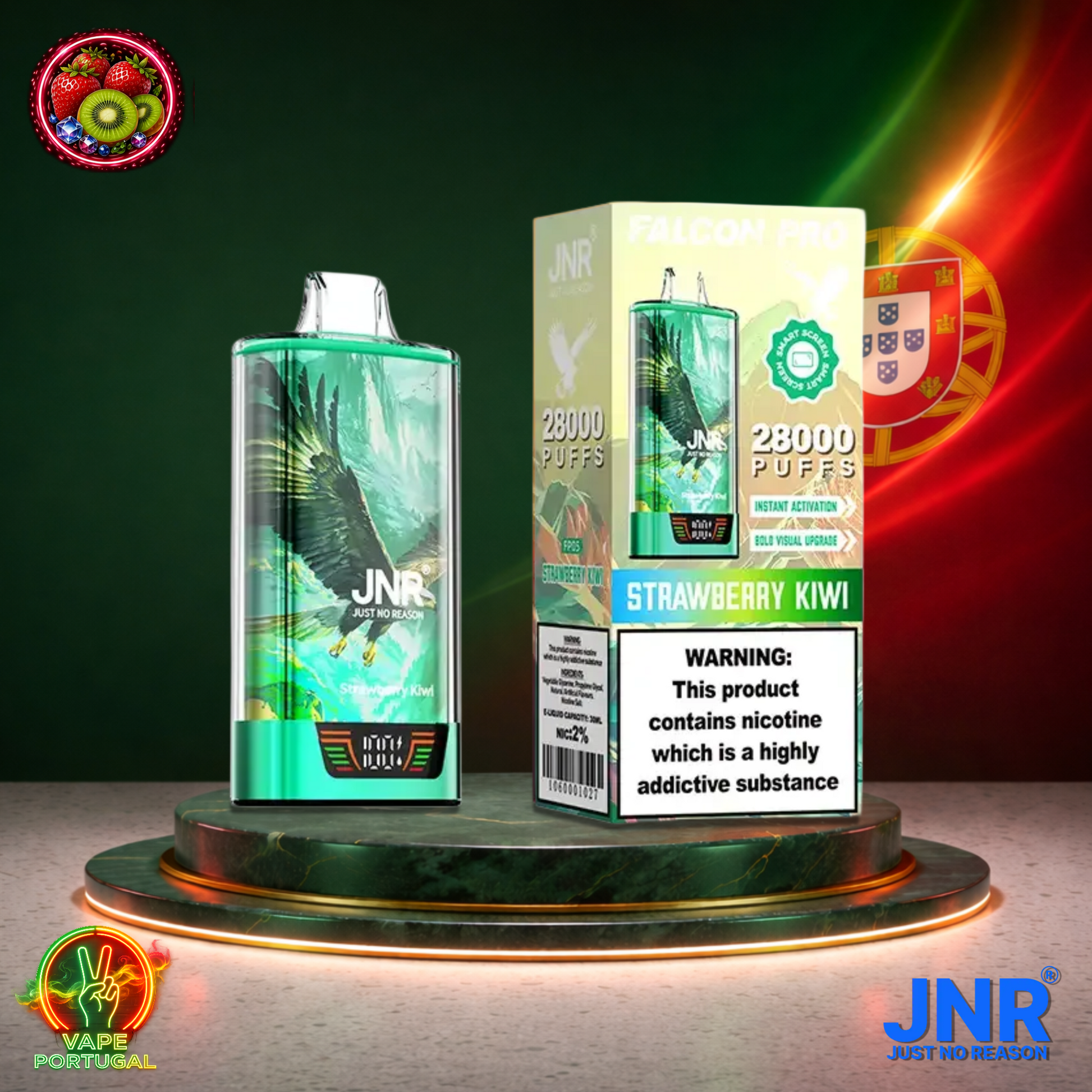 Vape descartável JNR Falcon Pro 28K sabor Strawberry Kiwi 28000 puffs 28K tragadas mais barato