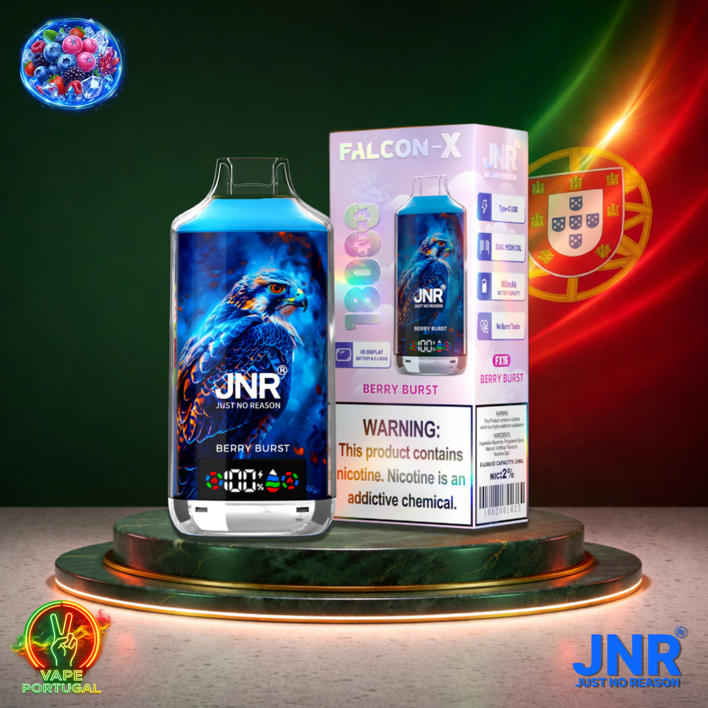 Vape descartável JNR Falcon X 18K sabor Berry Burst 18000 puffs 18K tragadas mais barato