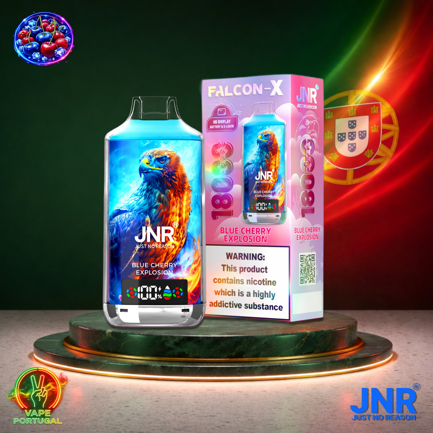Vape descartável JNR Falcon X 18K sabor Blue Cherry Explosion 18000 puffs 18K tragadas mais barato