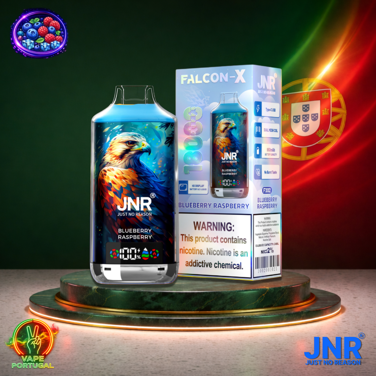 Vape descartável JNR Falcon X 18K sabor Blueberry Raspberry 18000 puffs 18K tragadas mais barato