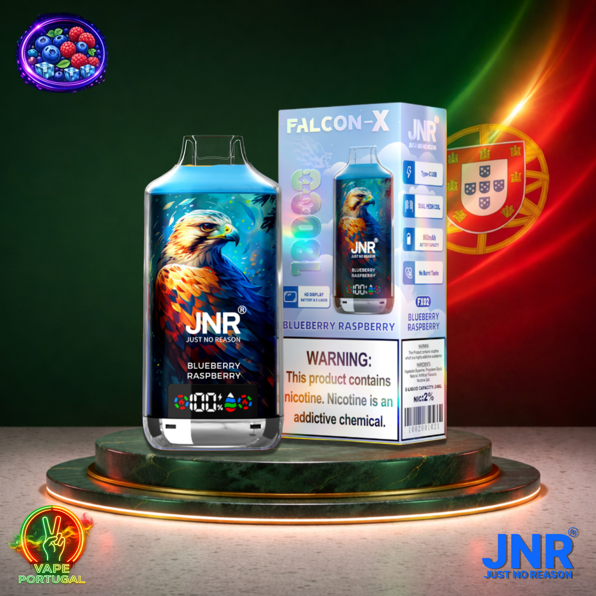 Vape descartável JNR Falcon X 18K sabor Blueberry Raspberry 18000 puffs 18K tragadas mais barato