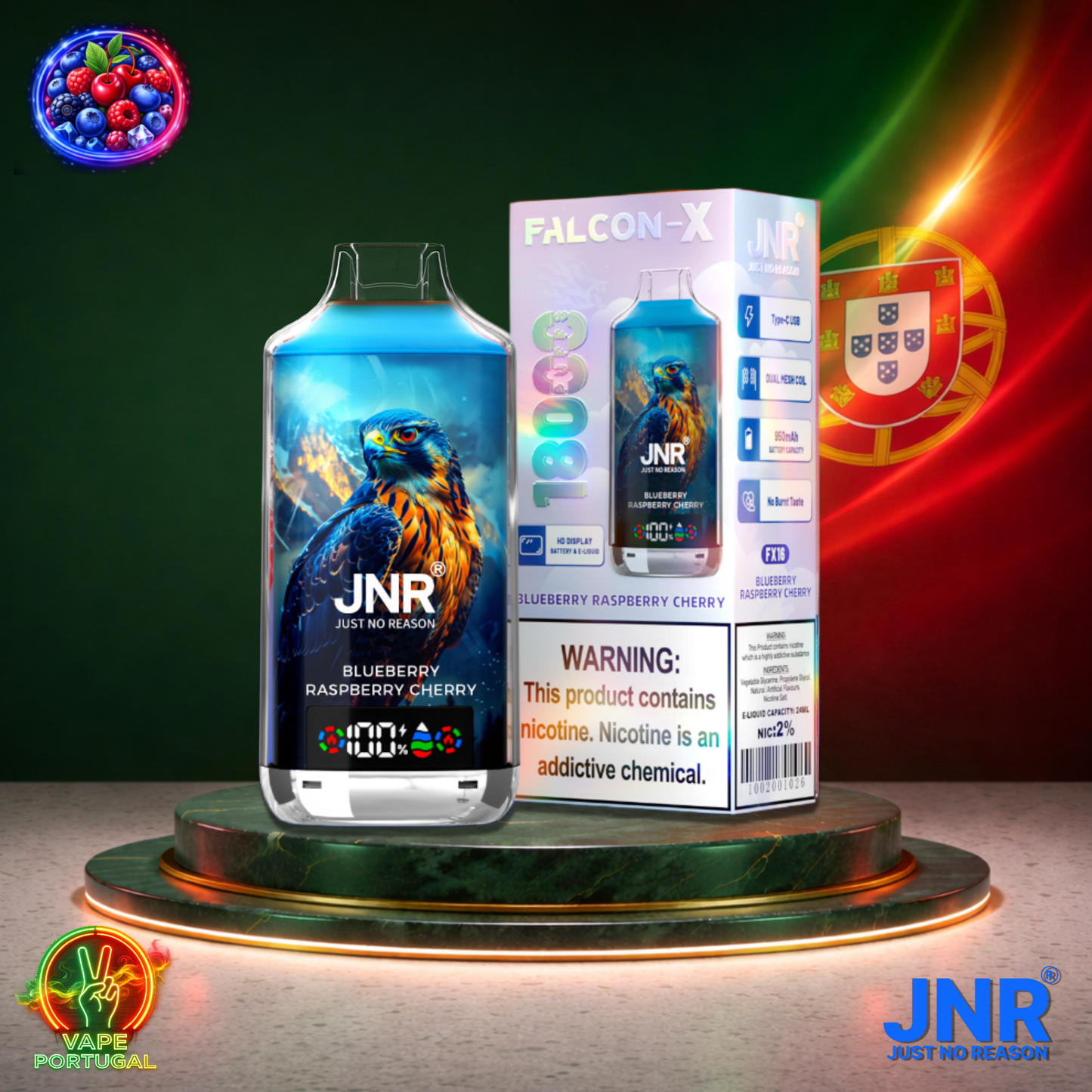 Vape descartável JNR Falcon X 18K sabor Blueberry Raspberry Cherry 18000 puffs 18K tragadas mais barato