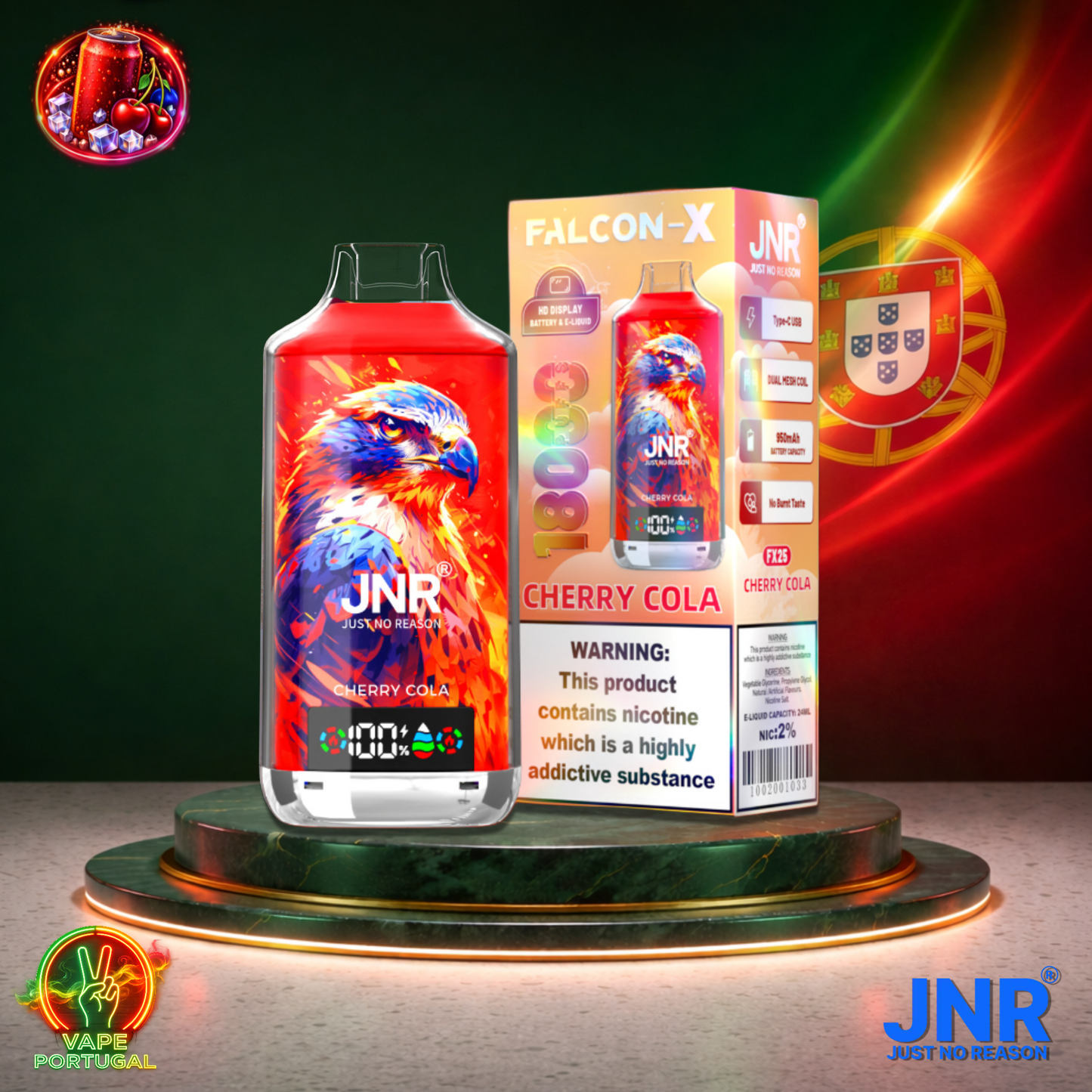 Vape descartável JNR Falcon X 18K sabor Cherry Cola 18000 puffs 18K tragadas mais barato