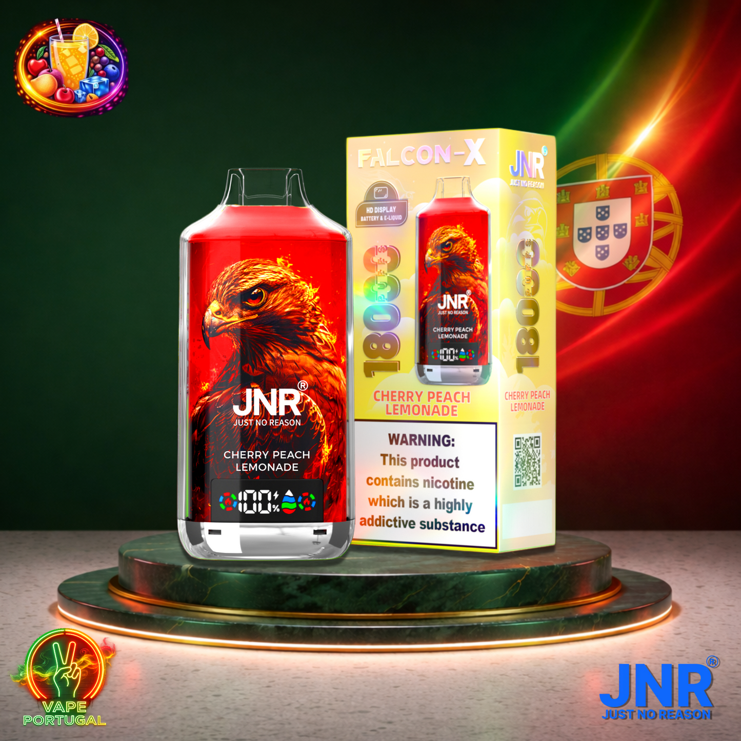 Vape descartável JNR Falcon X 18K sabor Cherry Peach Lemonade 18000 puffs 18K tragadas mais barato