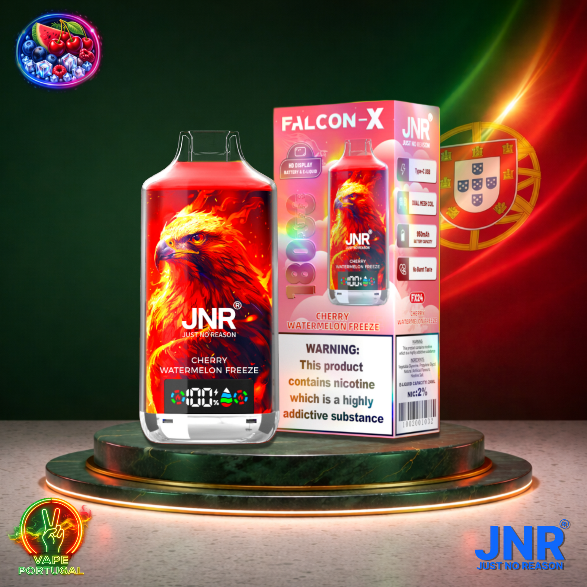 Vape descartável JNR Falcon X 18K sabor Cherry Watermelon Freeze 18000 puffs 18K tragadas mais barato