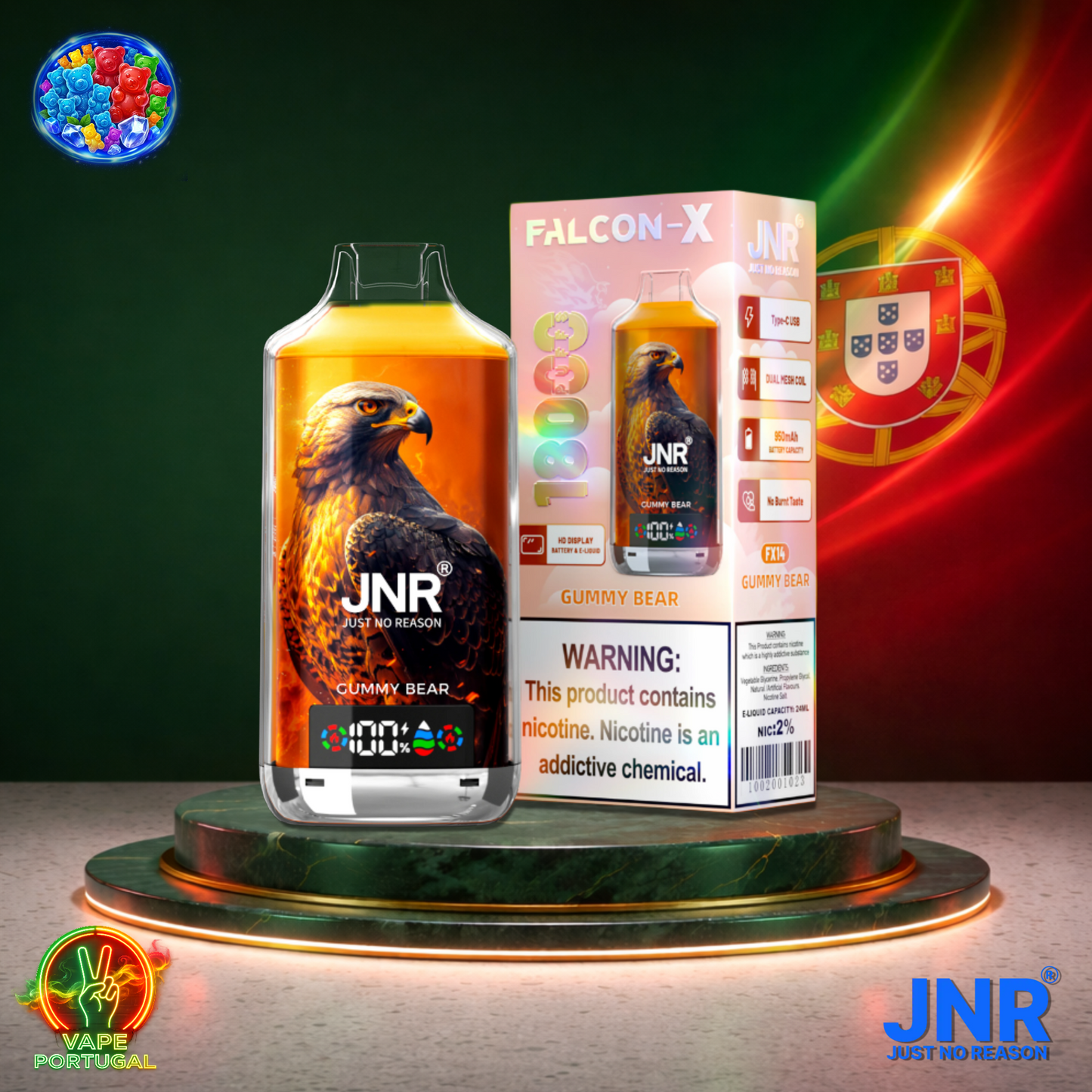 Vape descartável JNR Falcon X 18K sabor Gummy Bear 18000 puffs 18K tragadas mais barato