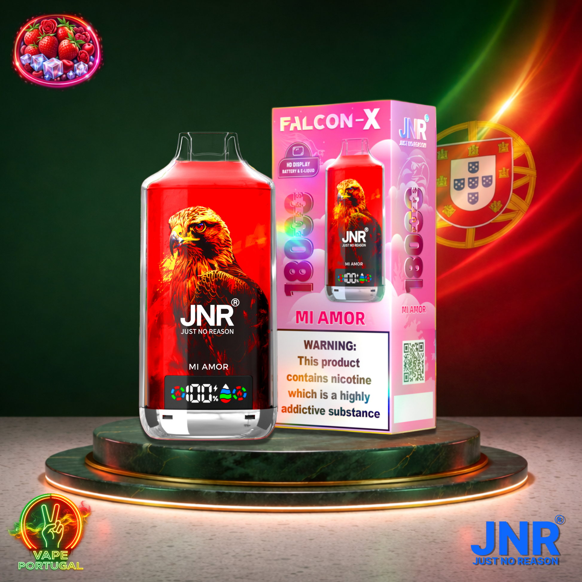 Vape descartável JNR Falcon X 18K sabor Mi Amor 18000 puffs 18K tragadas mais barato