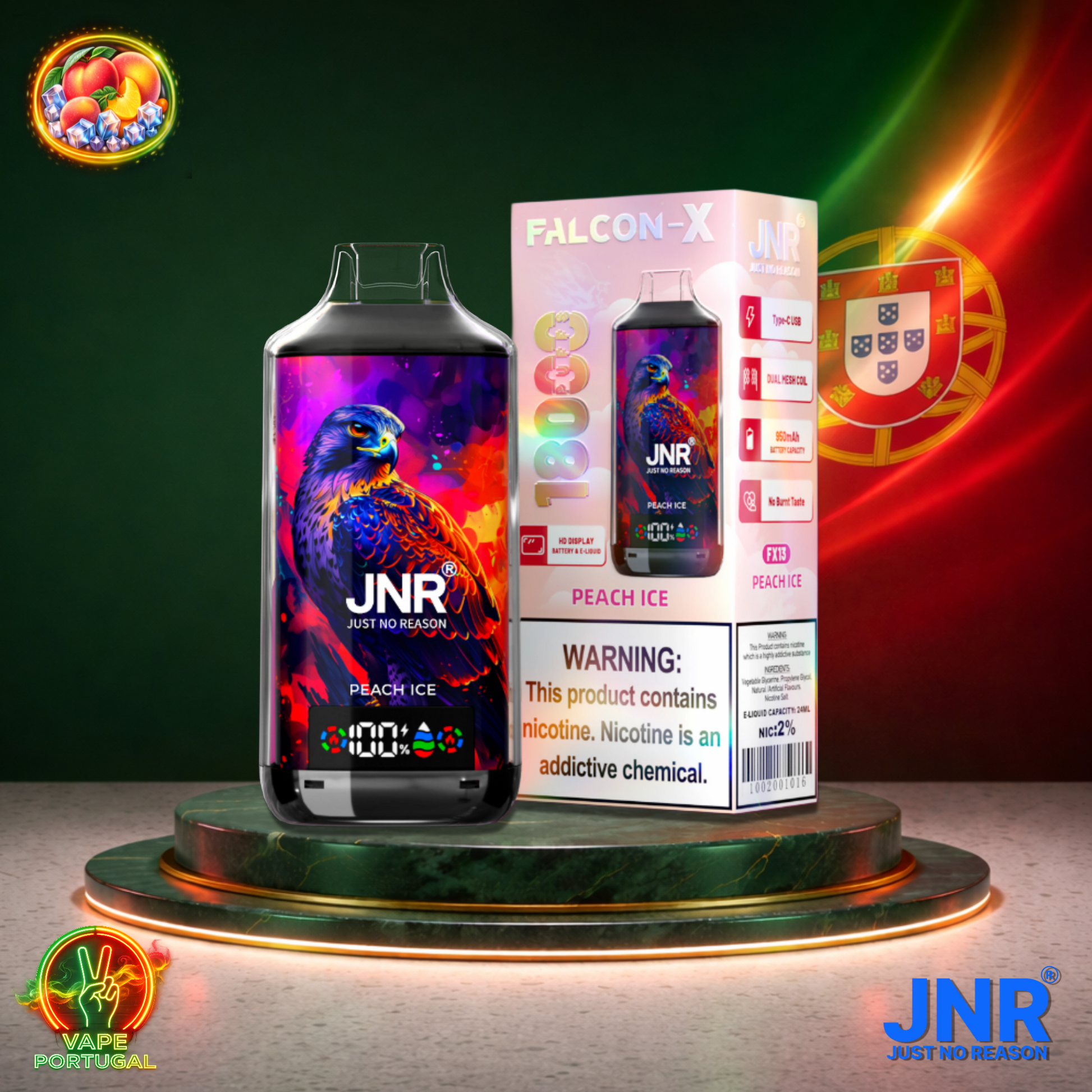 Vape descartável JNR Falcon X 18K sabor Peach Ice 18000 puffs 18K tragadas mais barato