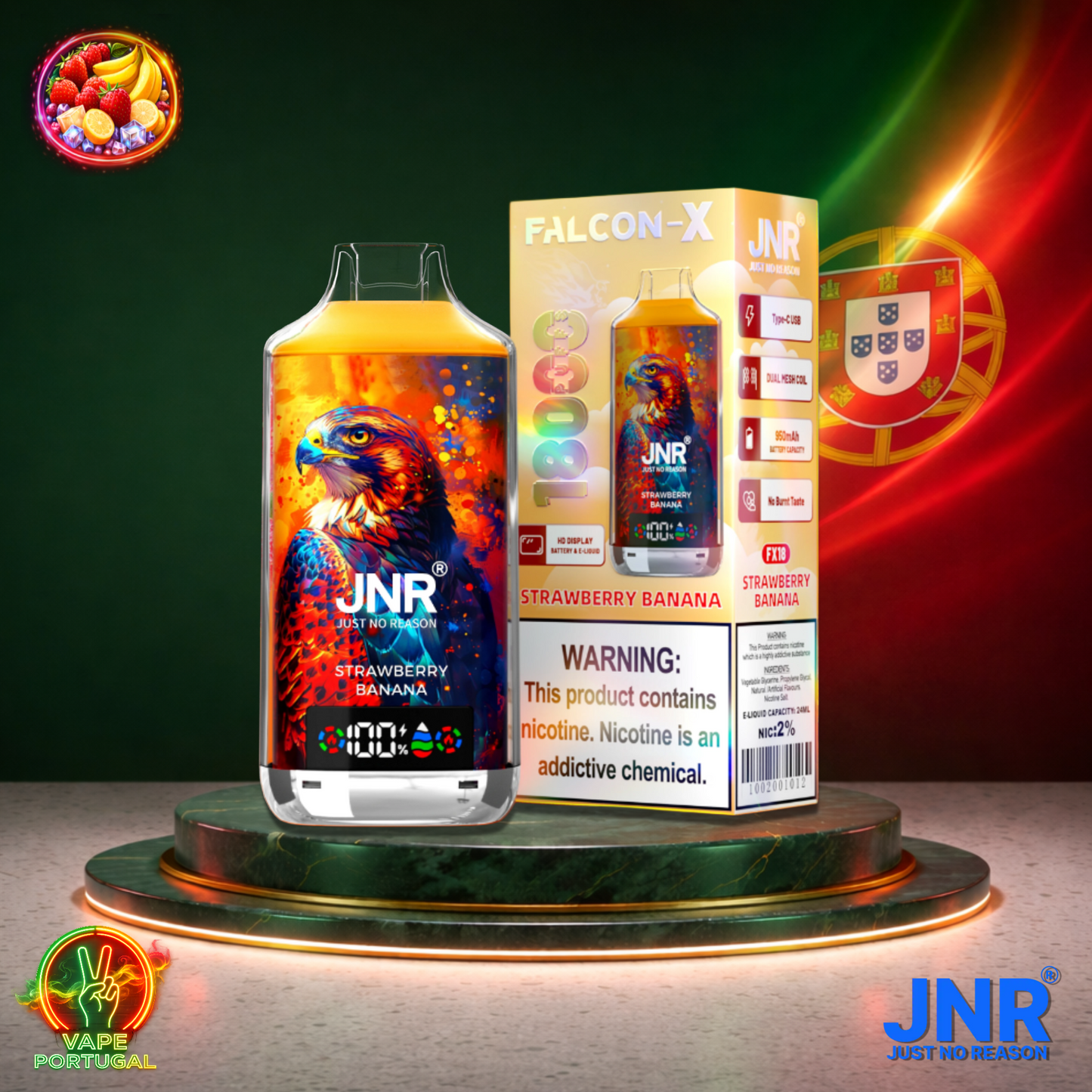 Vape descartável JNR Falcon X 18K sabor Strawberry Banana 18000 puffs 18K tragadas mais barato
