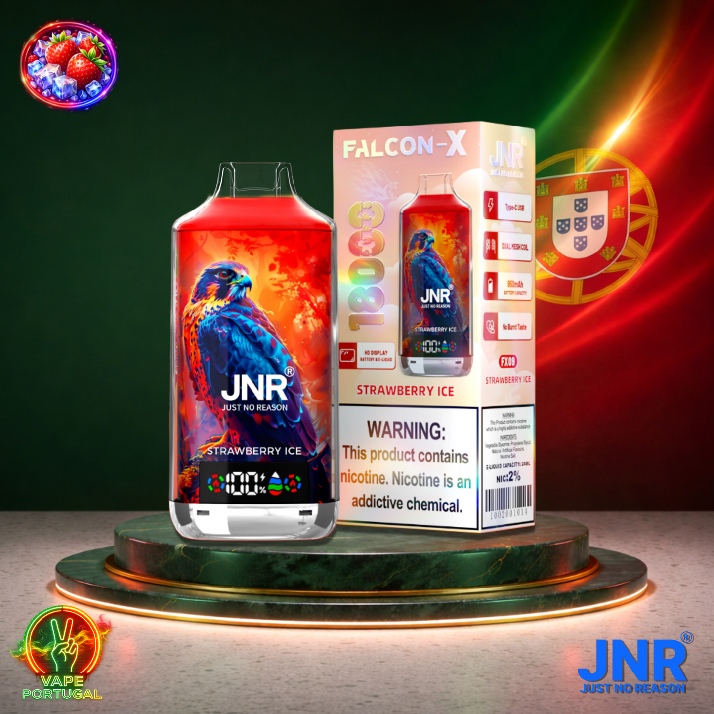 Vape descartável JNR Falcon X 18K sabor Strawberry Ice 18000 puffs 18K tragadas mais barato