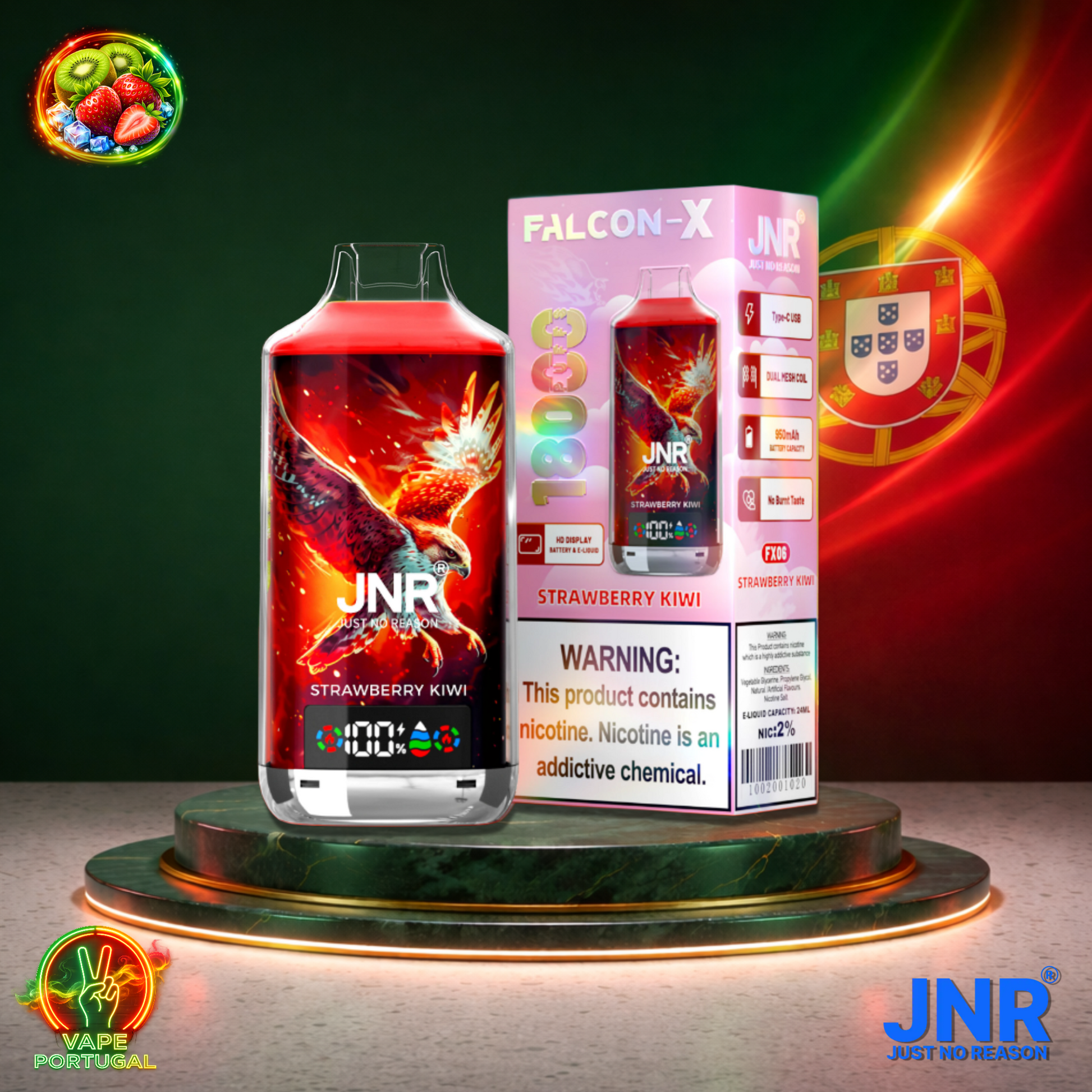 Vape descartável JNR Falcon X 18K sabor Strawberry Kiwi 18000 puffs 18K tragadas mais barato