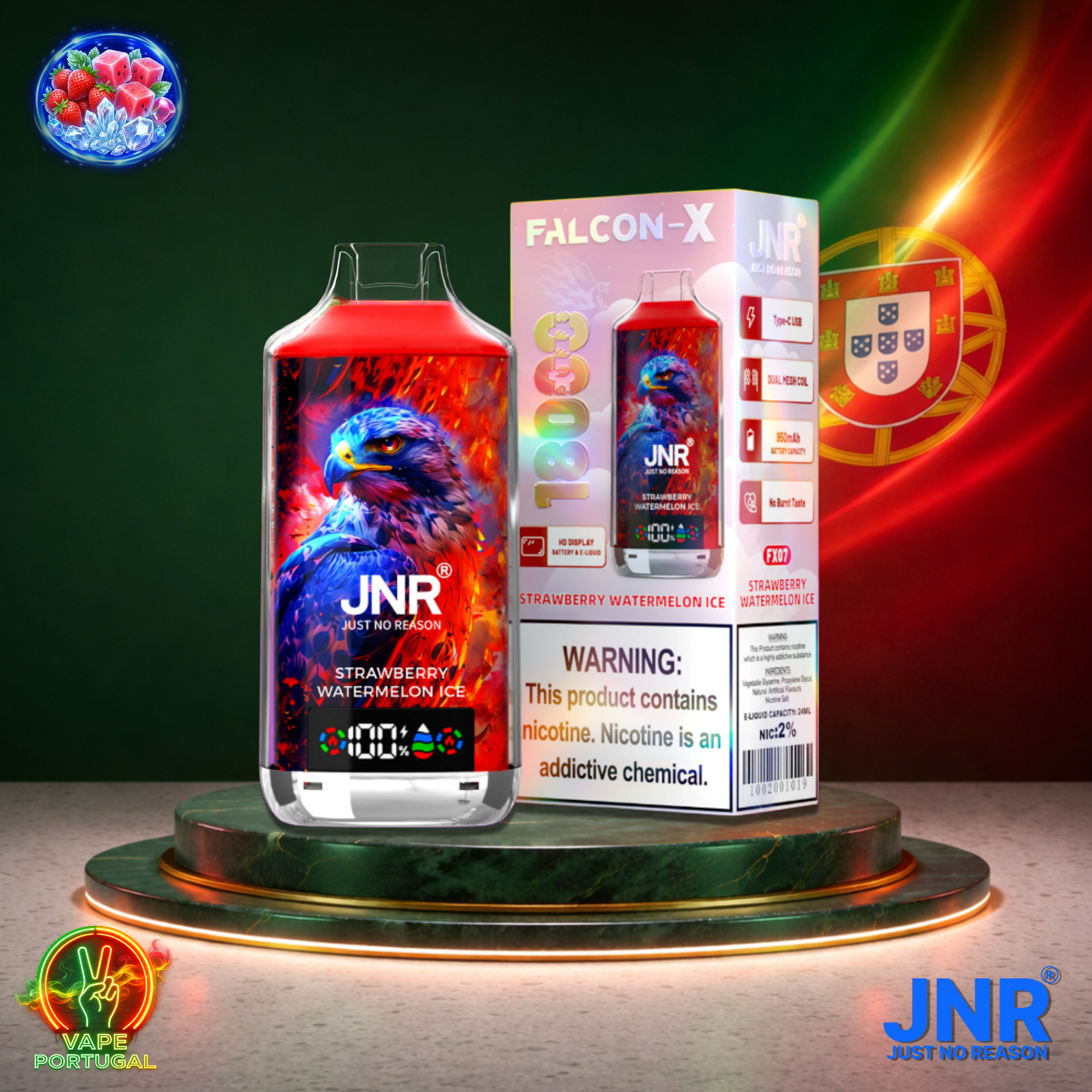 Vape descartável JNR Falcon X 18K sabor Strawberry Watermelon Ice 18000 puffs 18K tragadas mais barato
