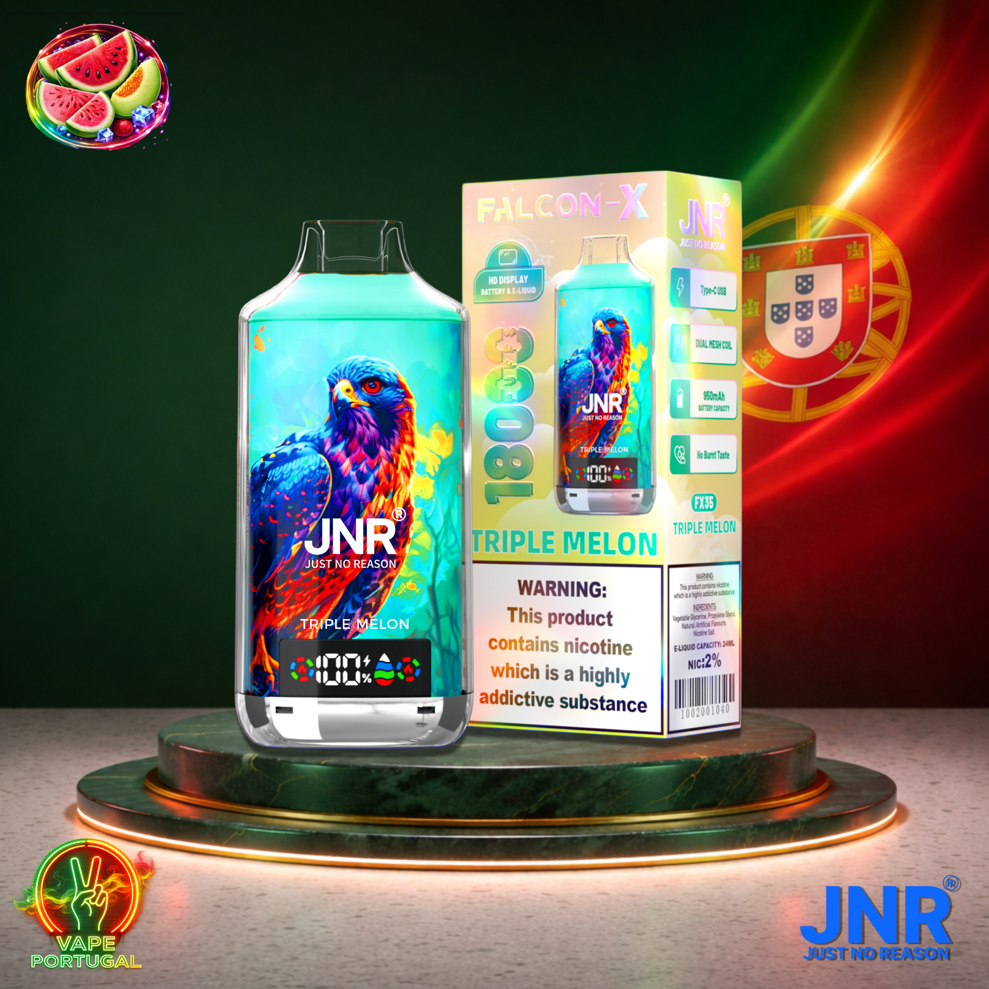 Vape descartável JNR Falcon X 18K sabor Triple Melon 18000 puffs 18K tragadas mais barato