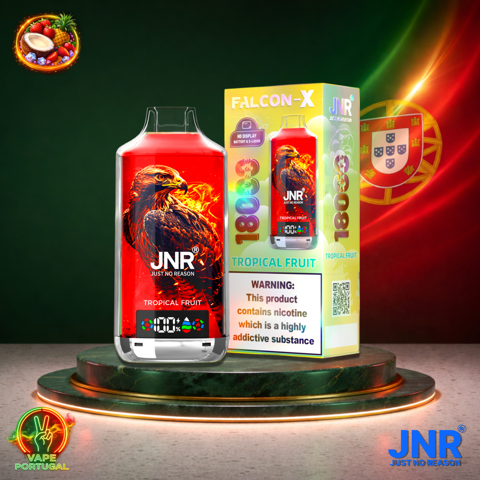 Vape descartável JNR Falcon X 18K sabor Tropical Fruit 18000 puffs 18K tragadas mais barato
