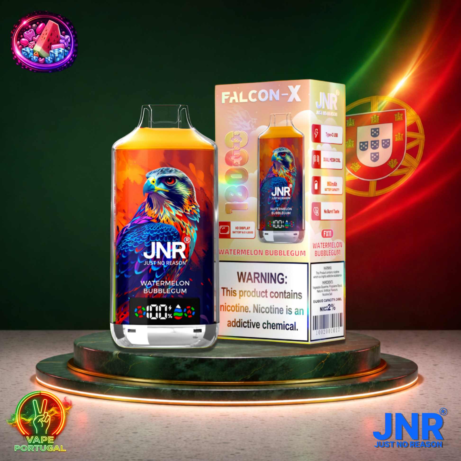 Vape descartável JNR Falcon X 18K sabor Watermelon Bubblegum 18000 puffs 18K tragadas mais barato