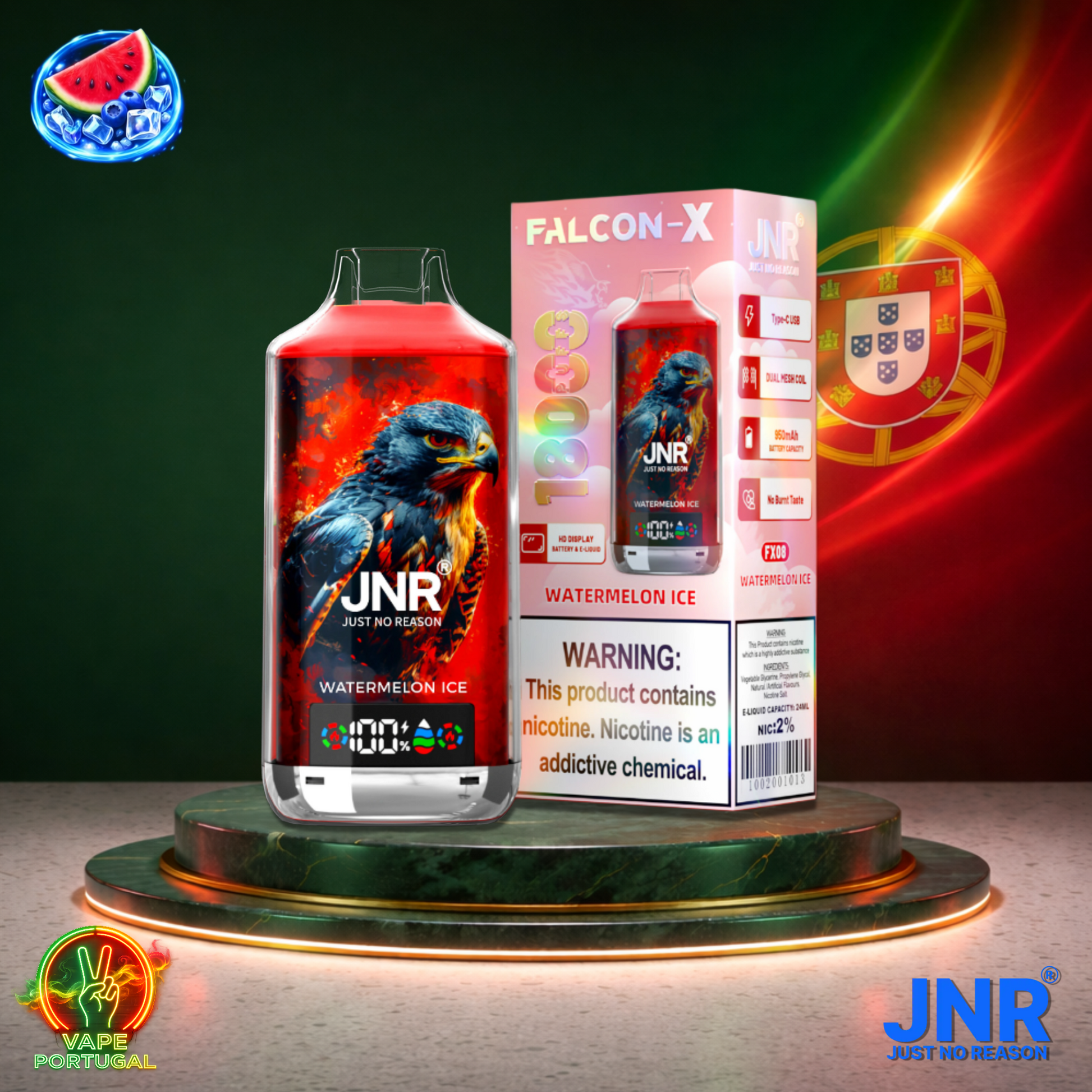 Vape descartável JNR Falcon X 18K sabor Watermelon Ice 18000 puffs 18K tragadas mais barato