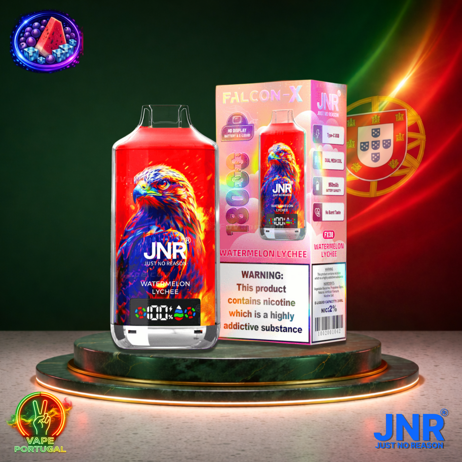 Vape descartável JNR Falcon X 18K sabor Watermelon Lychee 18000 puffs 18K tragadas mais barato