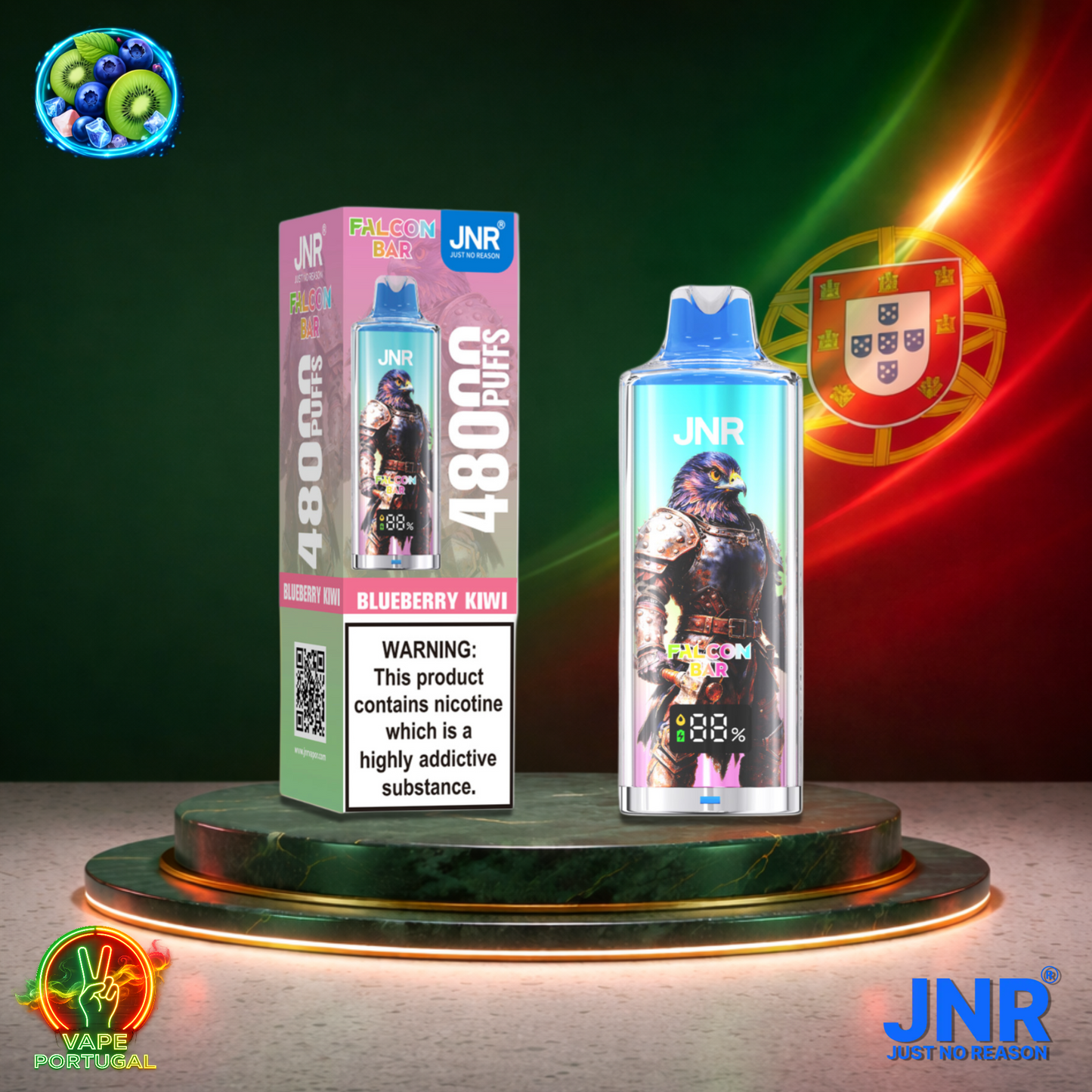 Vape descartável JNR Falcon Bar 48K sabor Blueberry Kiwi 48.000 puffs 48K tragadas mais barato