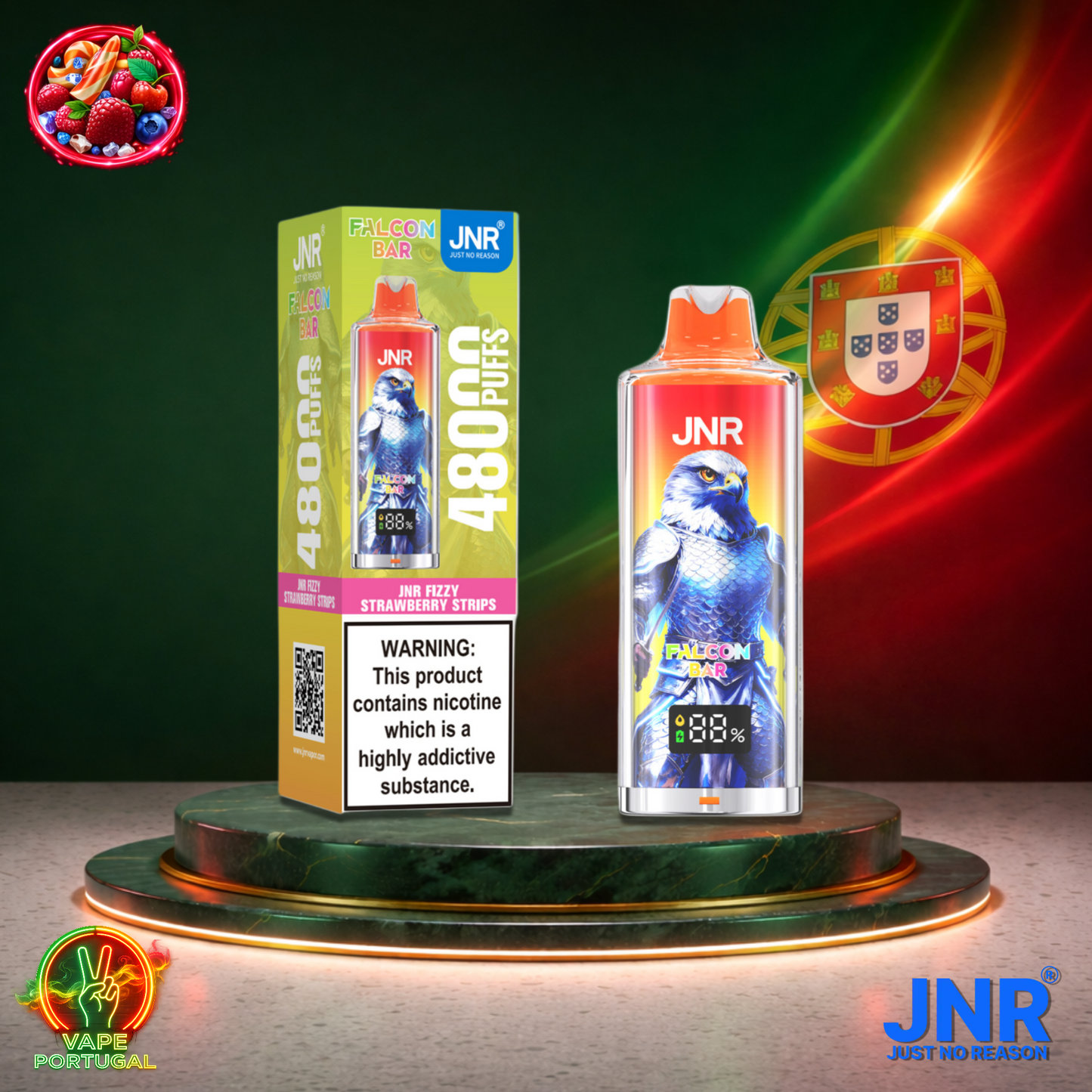 Vape descartável JNR FalconBar 48K sabor Fizzy Strawberry Strips 48000 puffs 48K tragadas mais barato