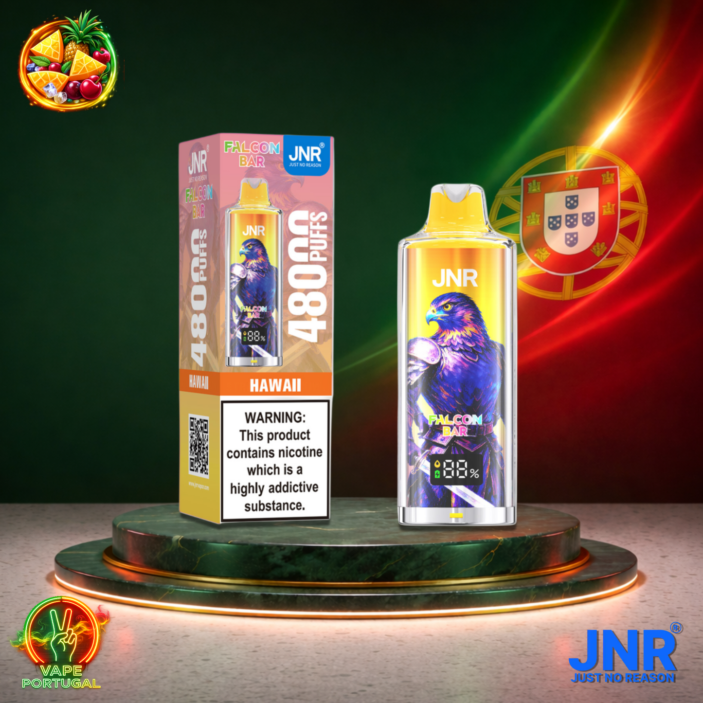 Vape descartável JNR FalconBar 48K sabor Hawaii 48000 puffs 48K tragadas mais barato