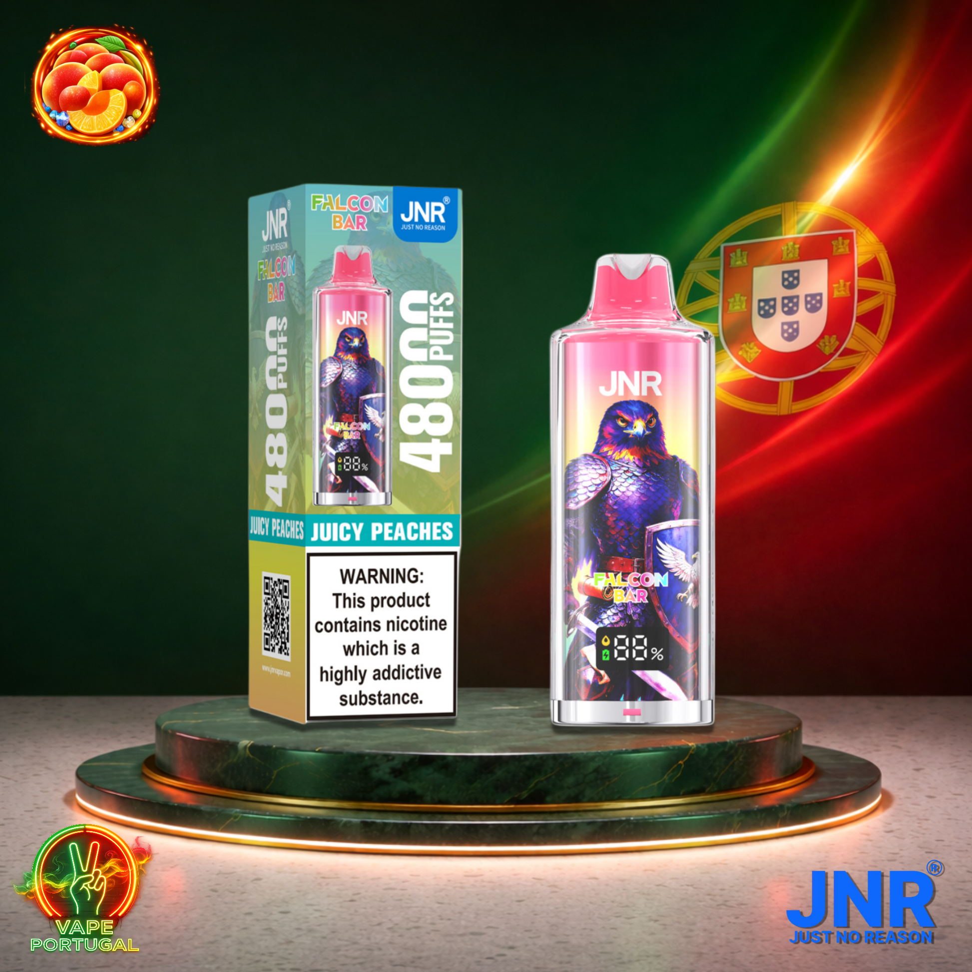 Vape descartável JNR FalconBar 48K sabor Juicy Peaches 48000 puffs 48K tragadas mais barato