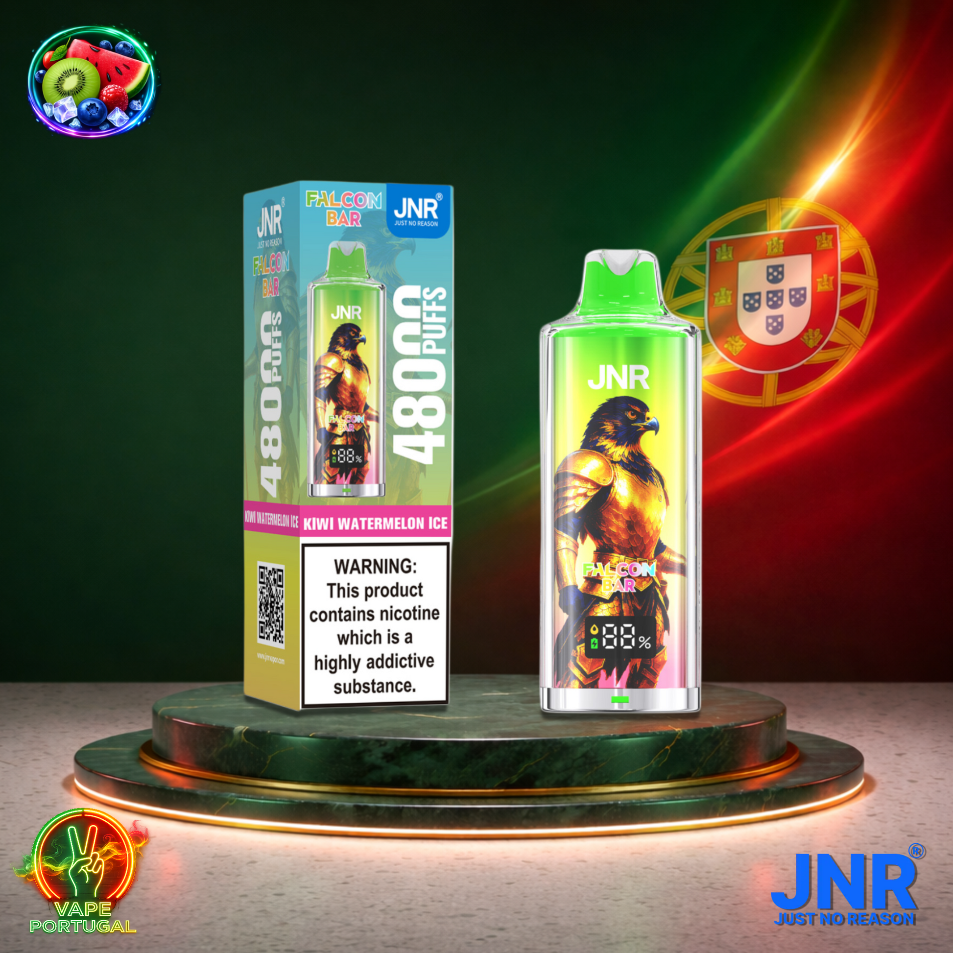 Vape descartável JNR FalconBar 48K sabor Kiwi Watermelon Ice 48000 puffs 48K tragadas mais barato