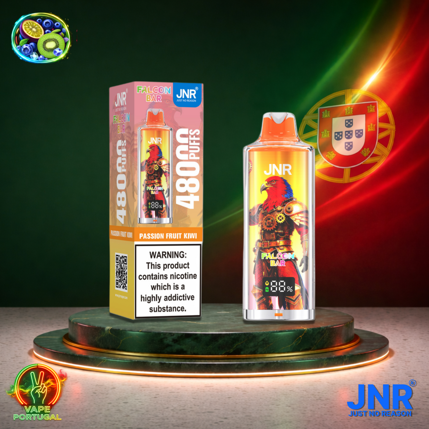 Vape descartável JNR FalconBar 48K sabor Passion Fruit Kiwi 48000 puffs 48K tragadas mais barato