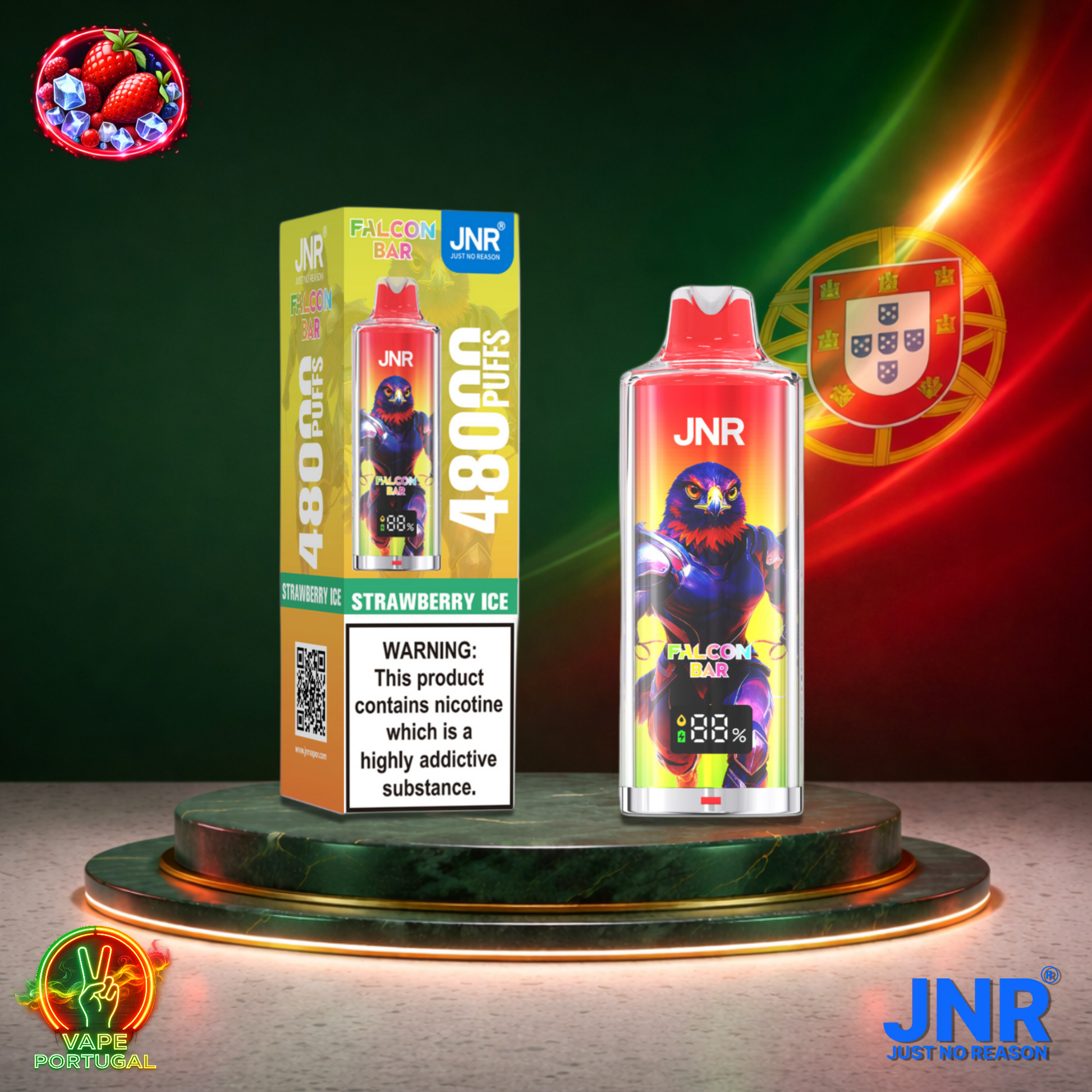 Vape descartável JNR FalconBar 48K sabor Strawberry Ice 48000 puffs 48K tragadas mais barato