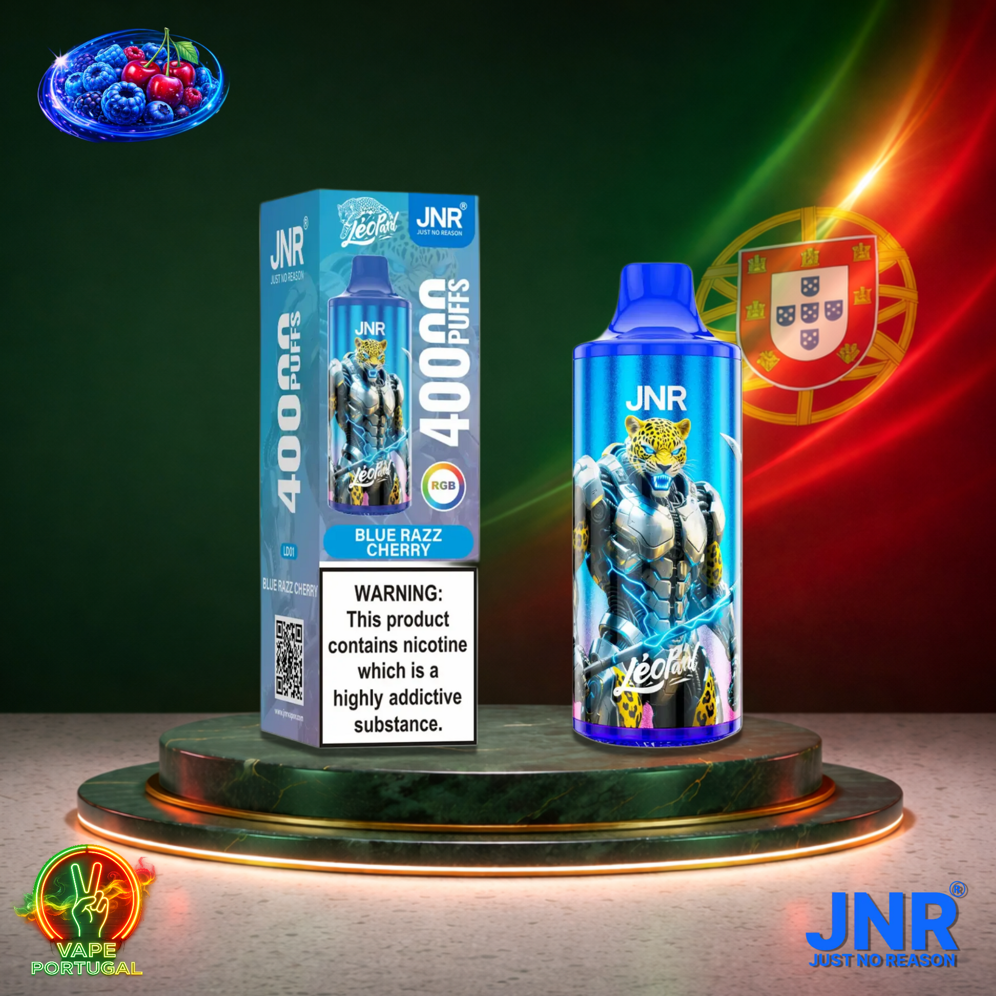Vape descartável JNR Leopard sabor Blue Razz Cherry 40000 puffs 40K tragadas mais barato