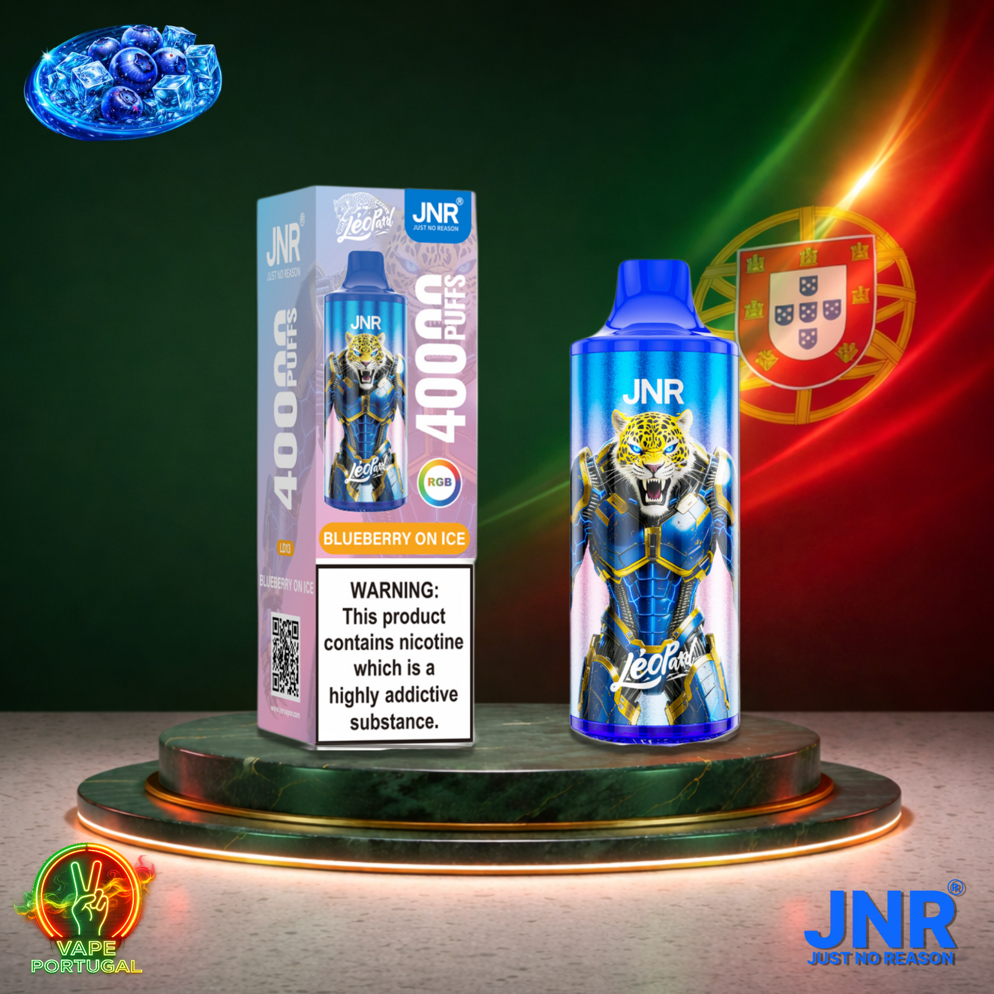Vape descartável JNR Leopard sabor Blueberry On Ice 40000 puffs 40K tragadas mais barato