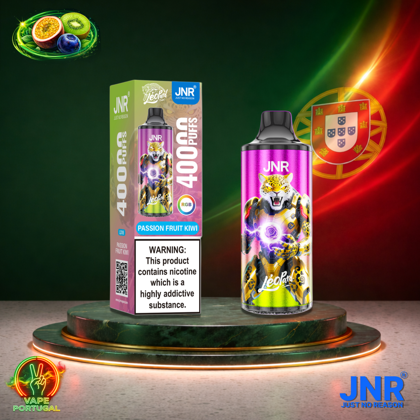 Vape descartável JNR Leopard sabor Passion Fruit Kiwi 40000 puffs 40K tragadas mais barato