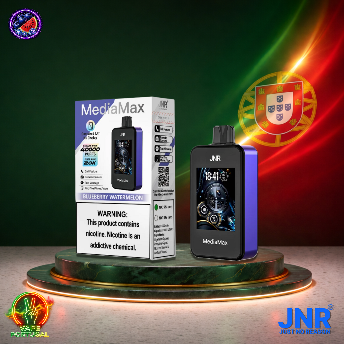 Vape descartável JNR Media Max 40K sabor Blueberry Watermelon 40000 puffs 40K tragadas mais barato