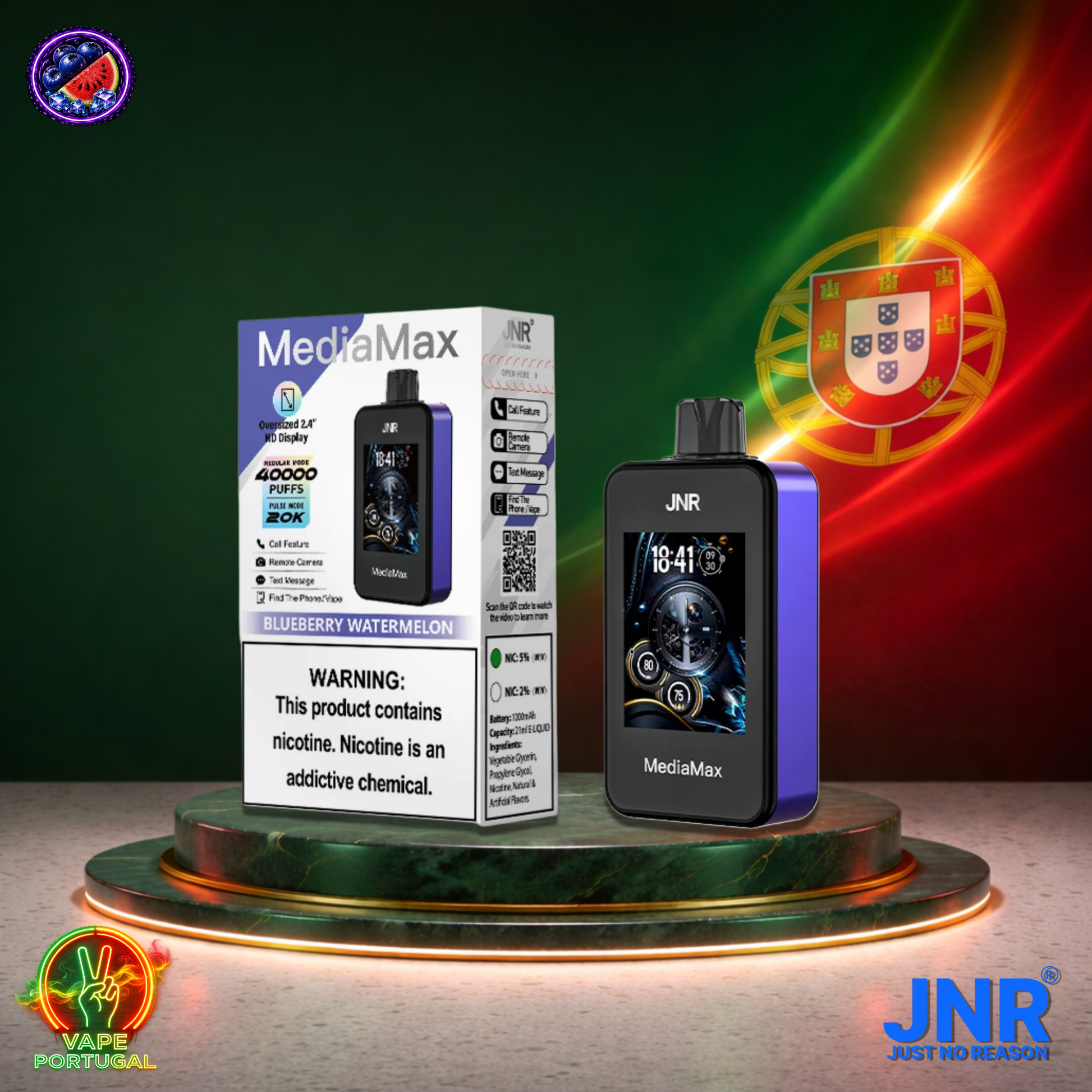 Vape descartável JNR Media Max 40K sabor Blueberry Watermelon 40000 puffs 40K tragadas mais barato