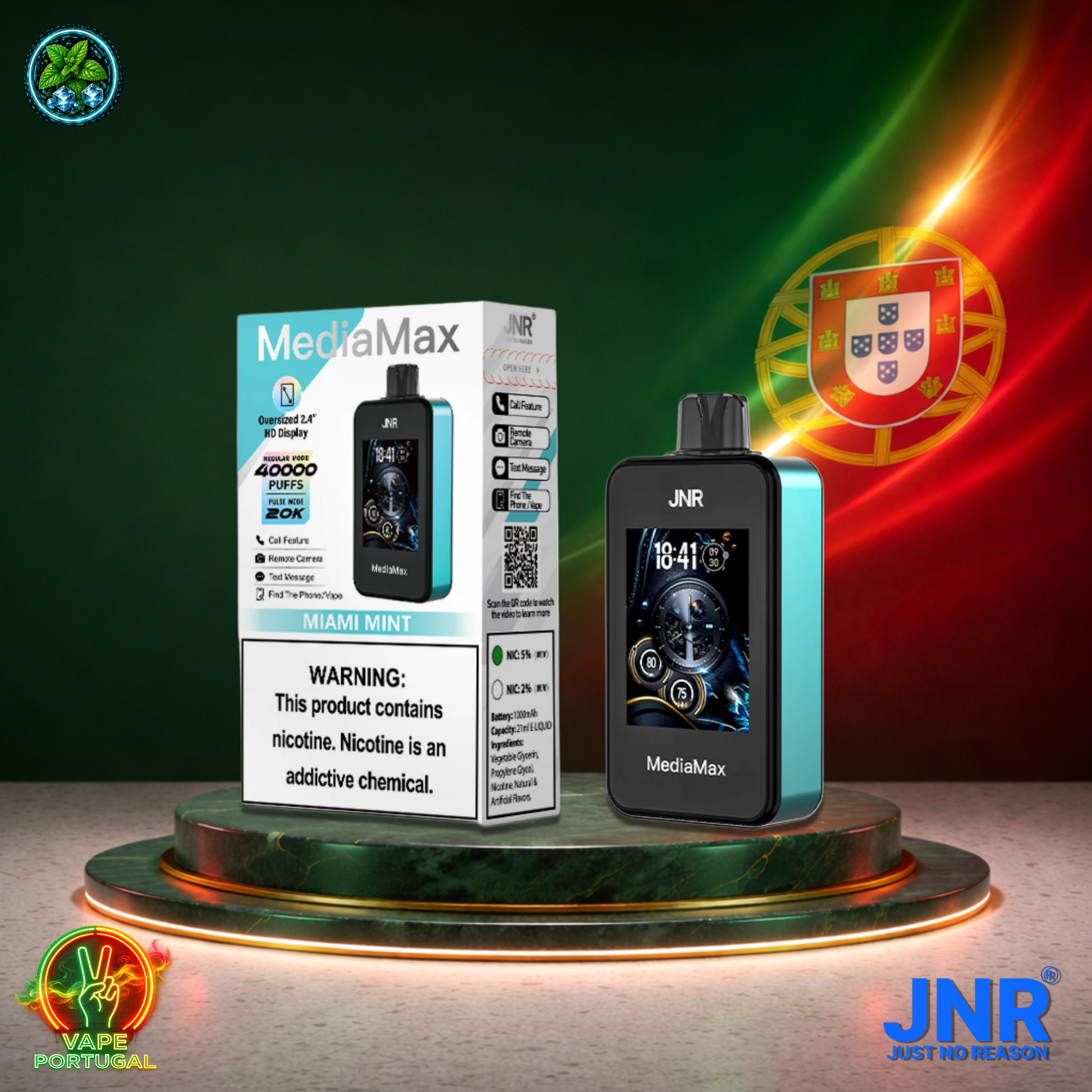 Vape descartável JNR Media Max 40K sabor Miami Mint 40000 puffs 40K tragadas mais barato