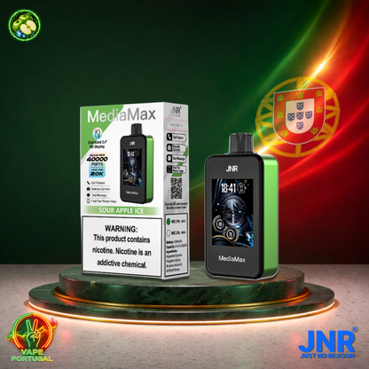 Vape descartável JNR Media Max 40K sabor Sour Apple Ice 40000 puffs 40K tragadas mais barato