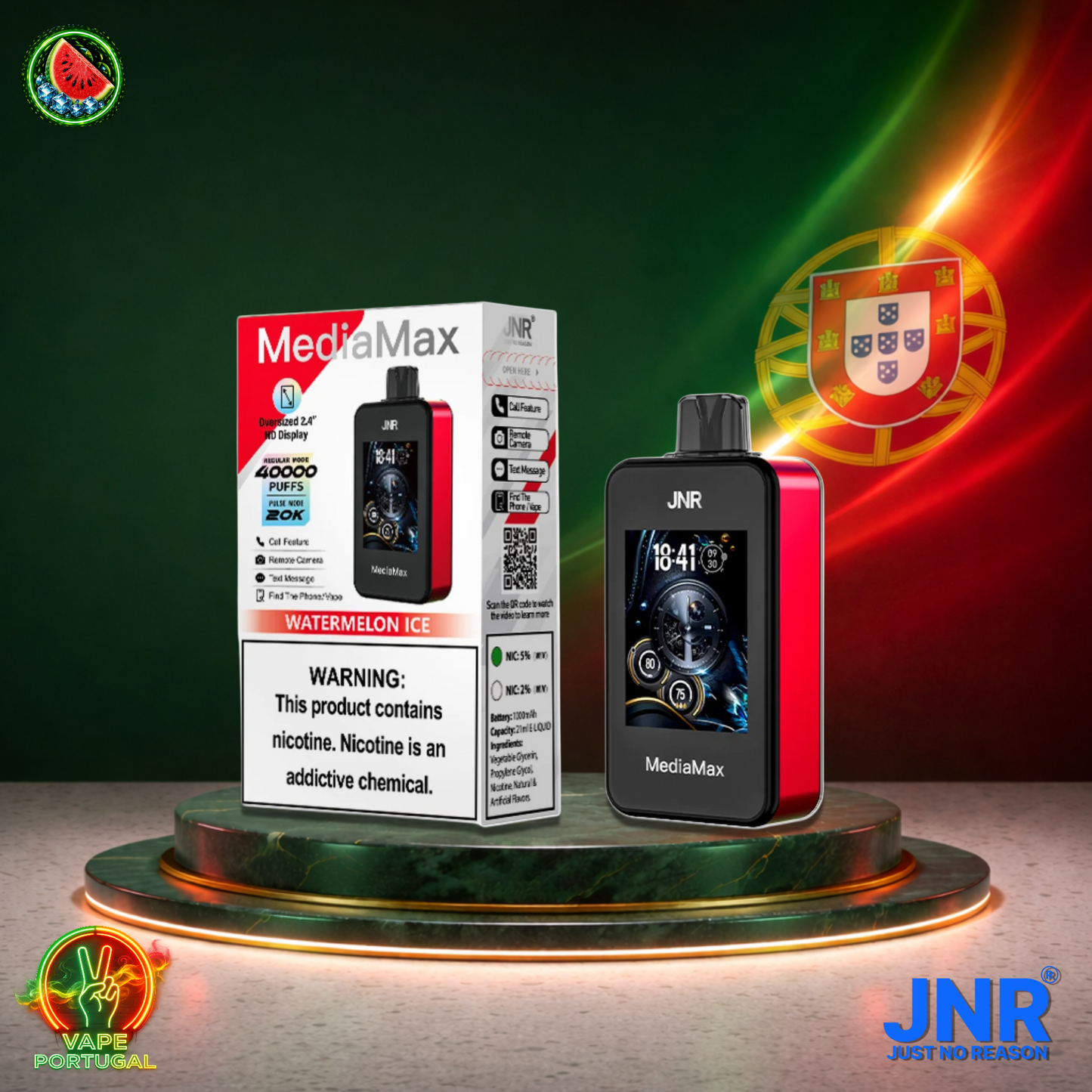 Vape descartável JNR Media Max 40K sabor Watermelon Ice 40000 puffs 40K tragadas mais barato