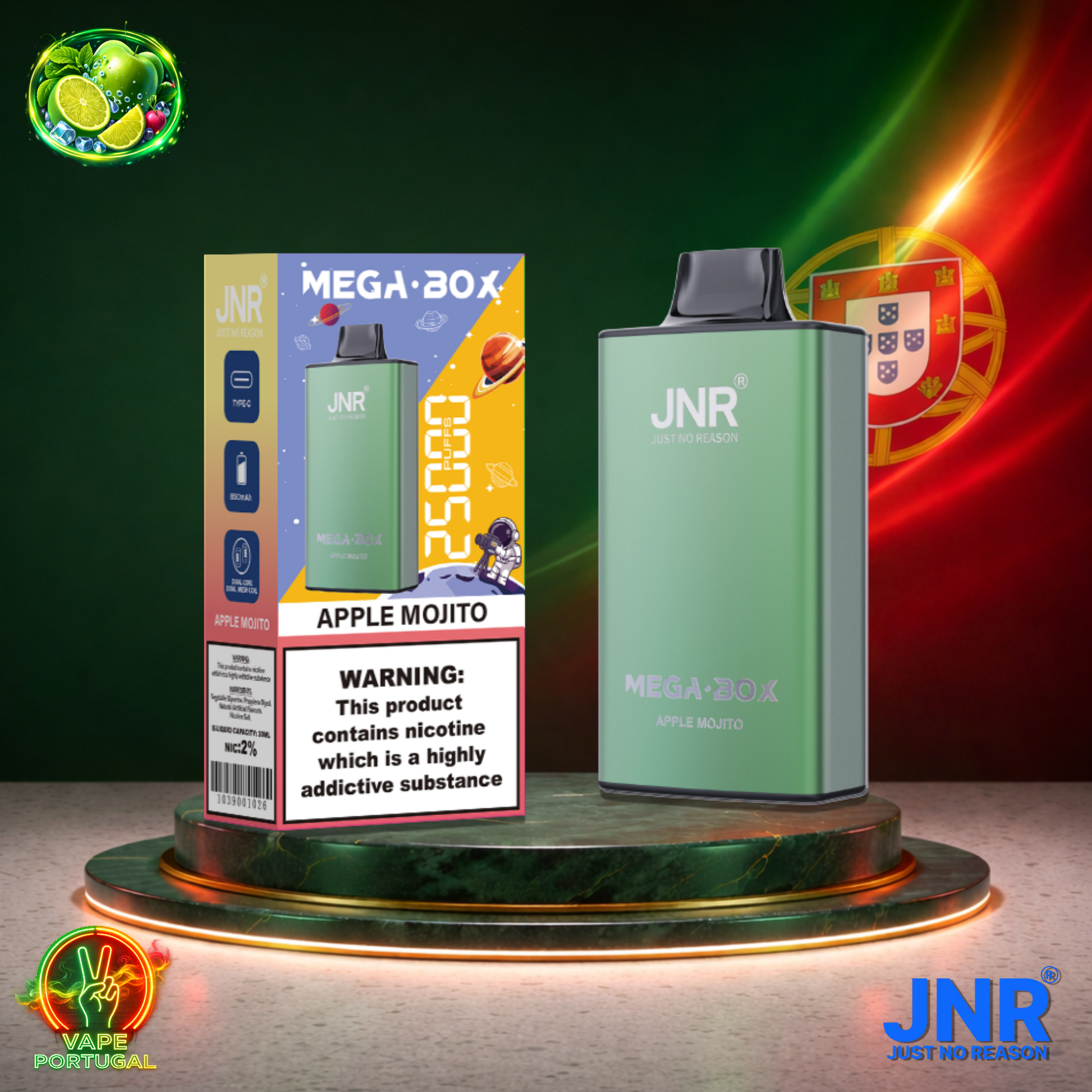 Vape descartável JNR Mega Box 25K sabor Apple Mojito 25000 puffs 25K tragadas mais barato